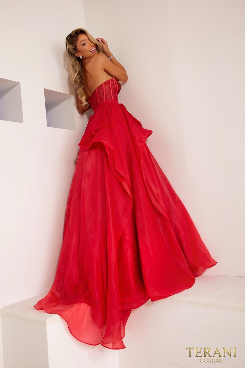 Style 241P2209 Terani Couture Size 12 Prom Red Ball Gown on Queenly