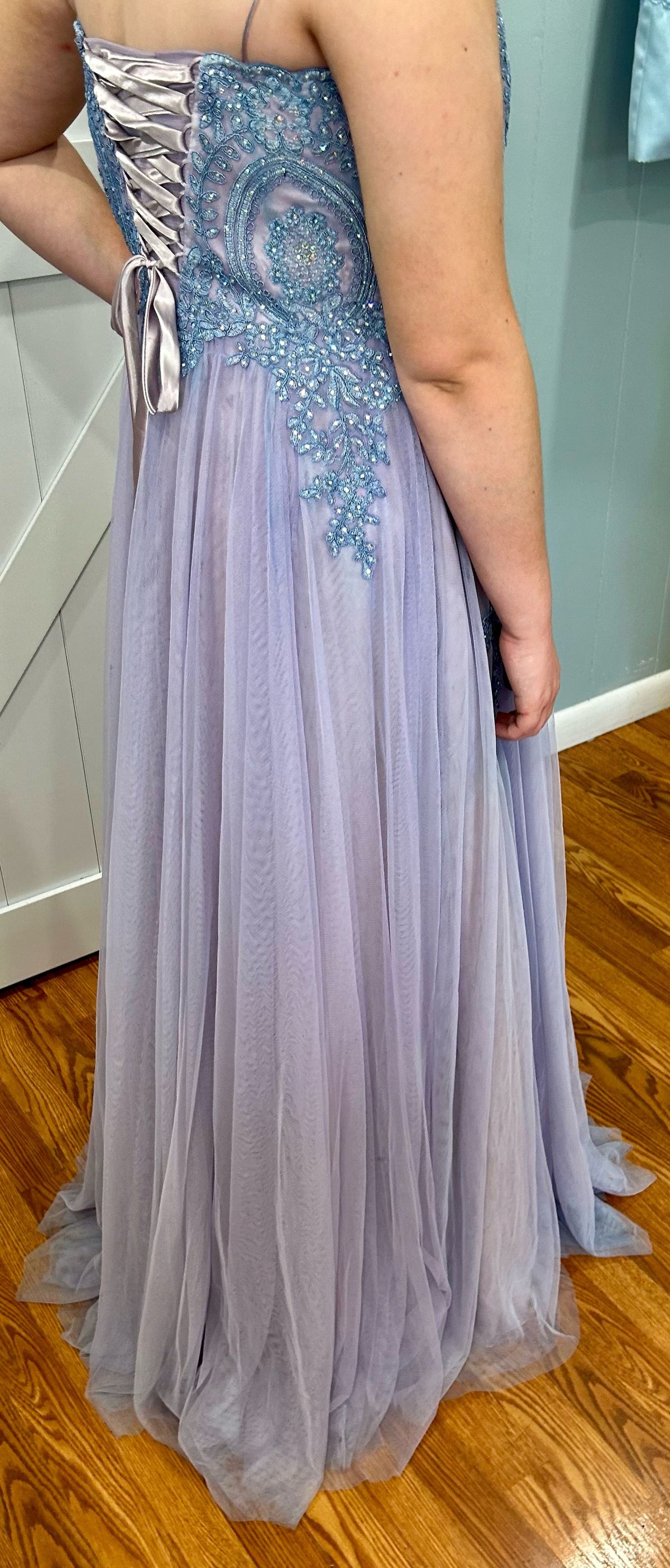 Size 12 Prom Plunge Blue Floor Length Maxi on Queenly