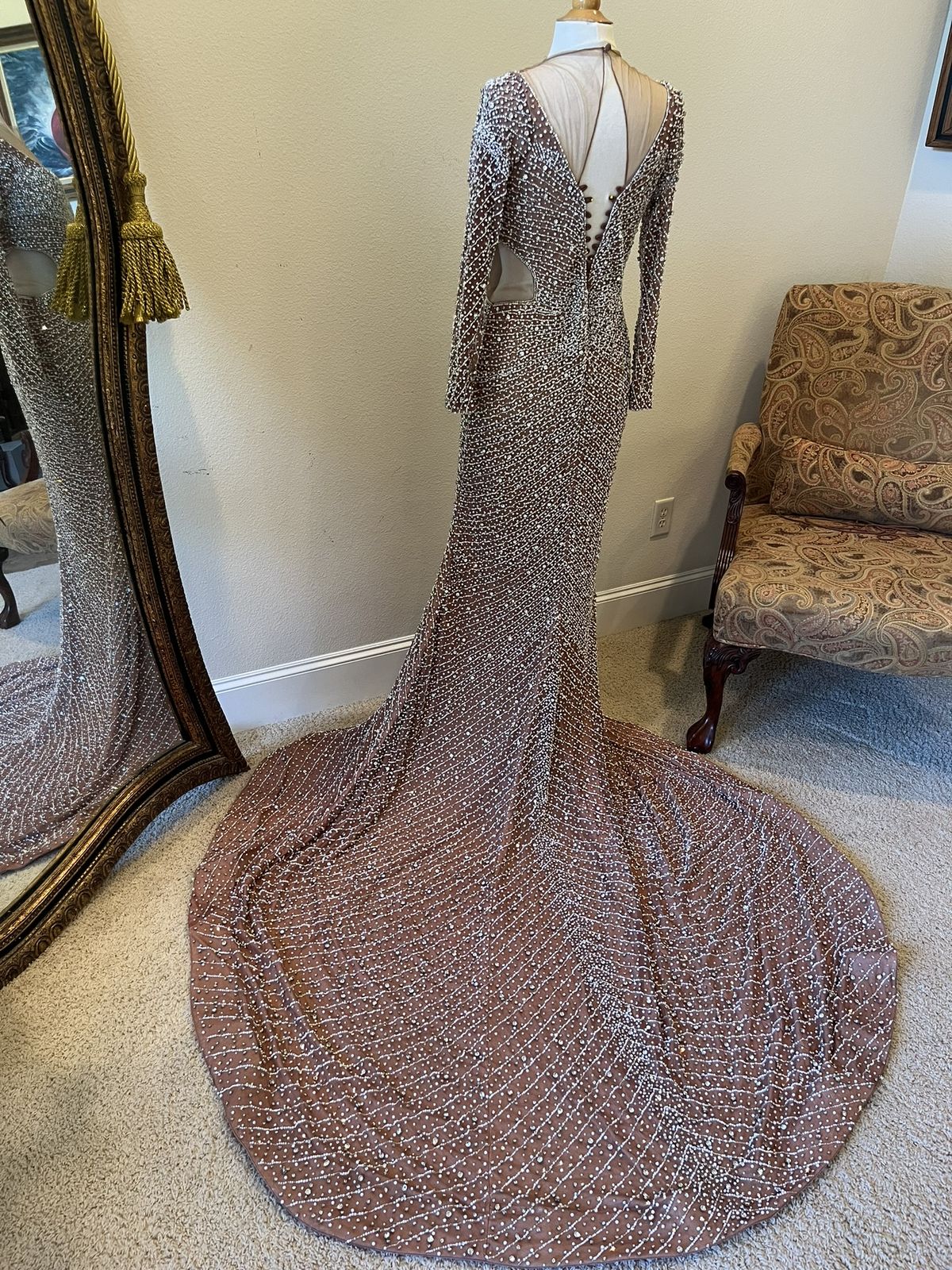 Style Long Sleeve Pageant Dress Darius Cordell Plus Size 16 Nude Mermaid Dress on Queenly