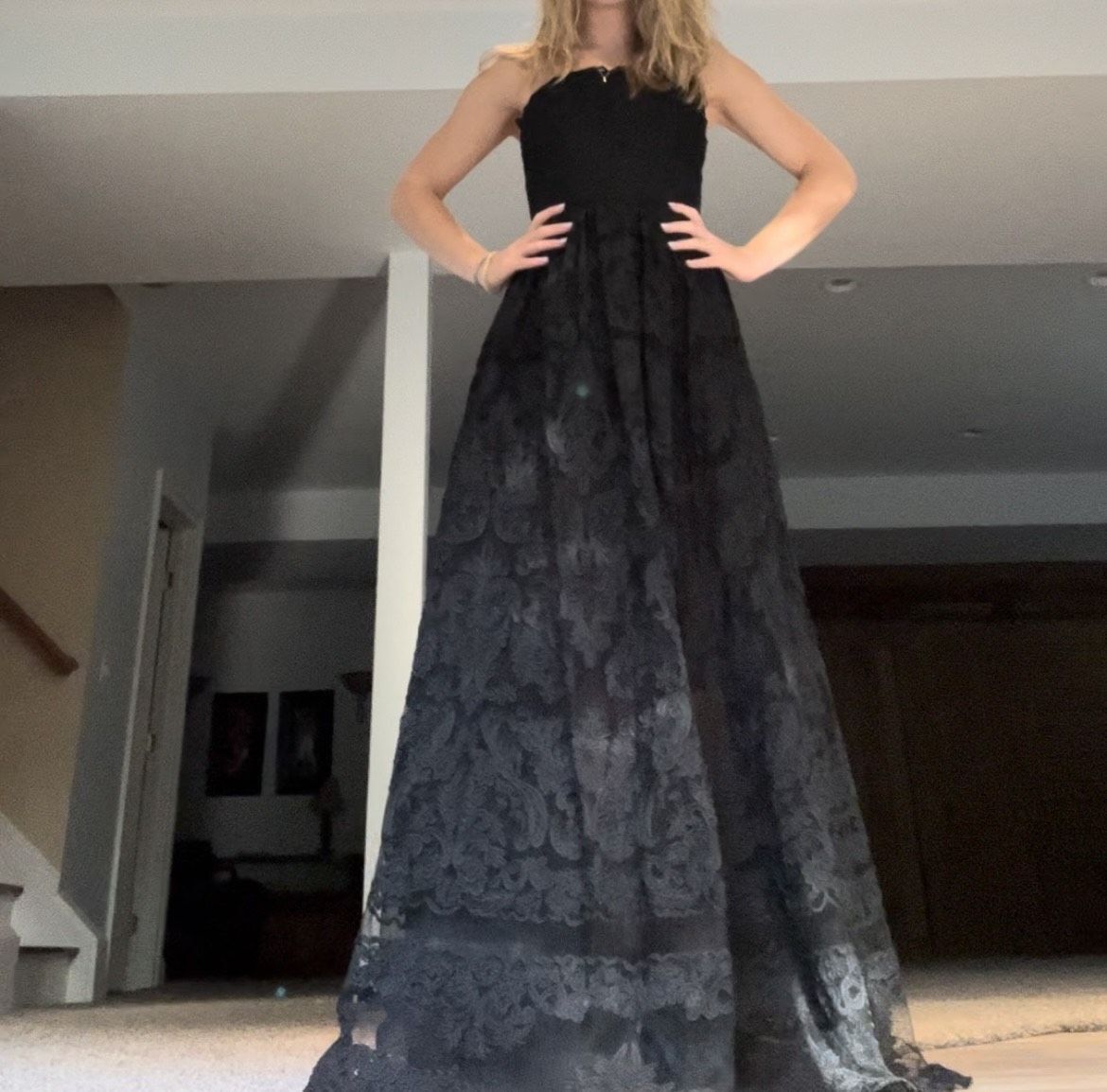 Style 50878 Sherri Hill Size 2 Prom Strapless Lace Black Ball Gown on Queenly