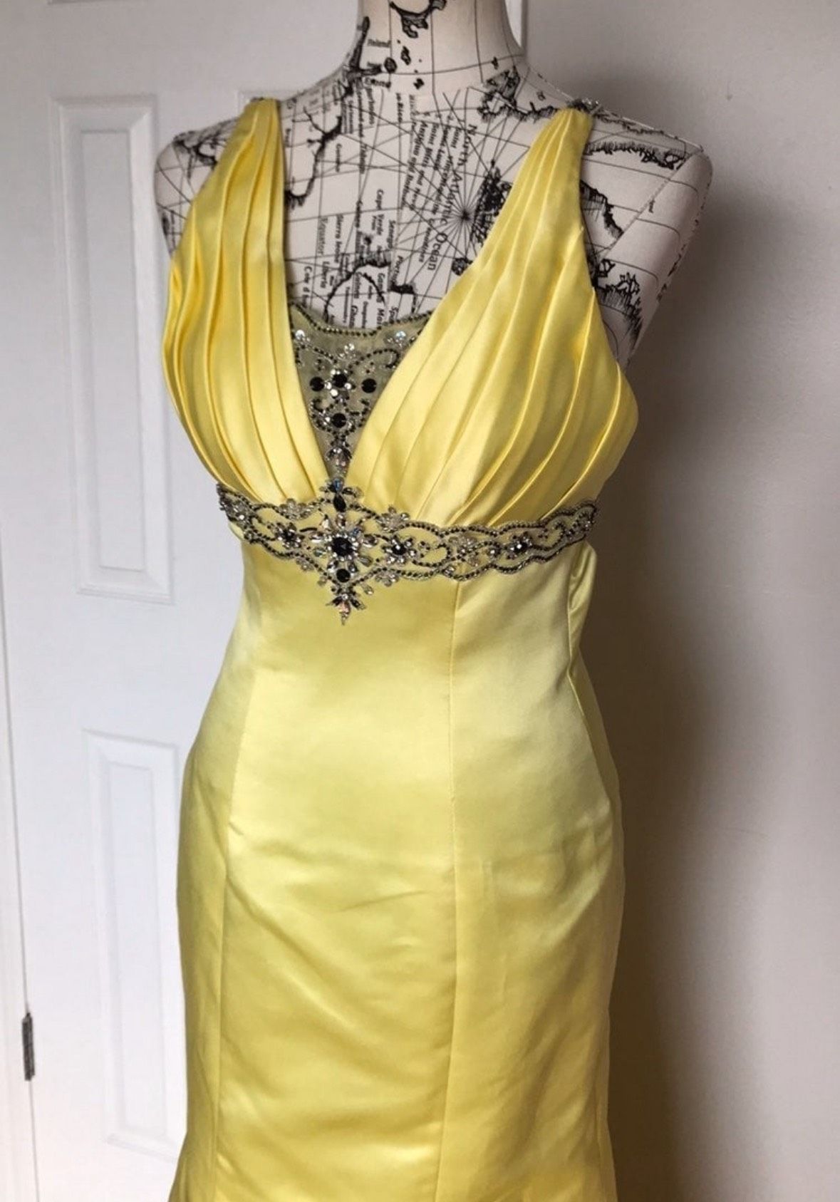 Fire & Ice Size XS Prom Halter Sequined Yellow Side Slit Dress on Queenly