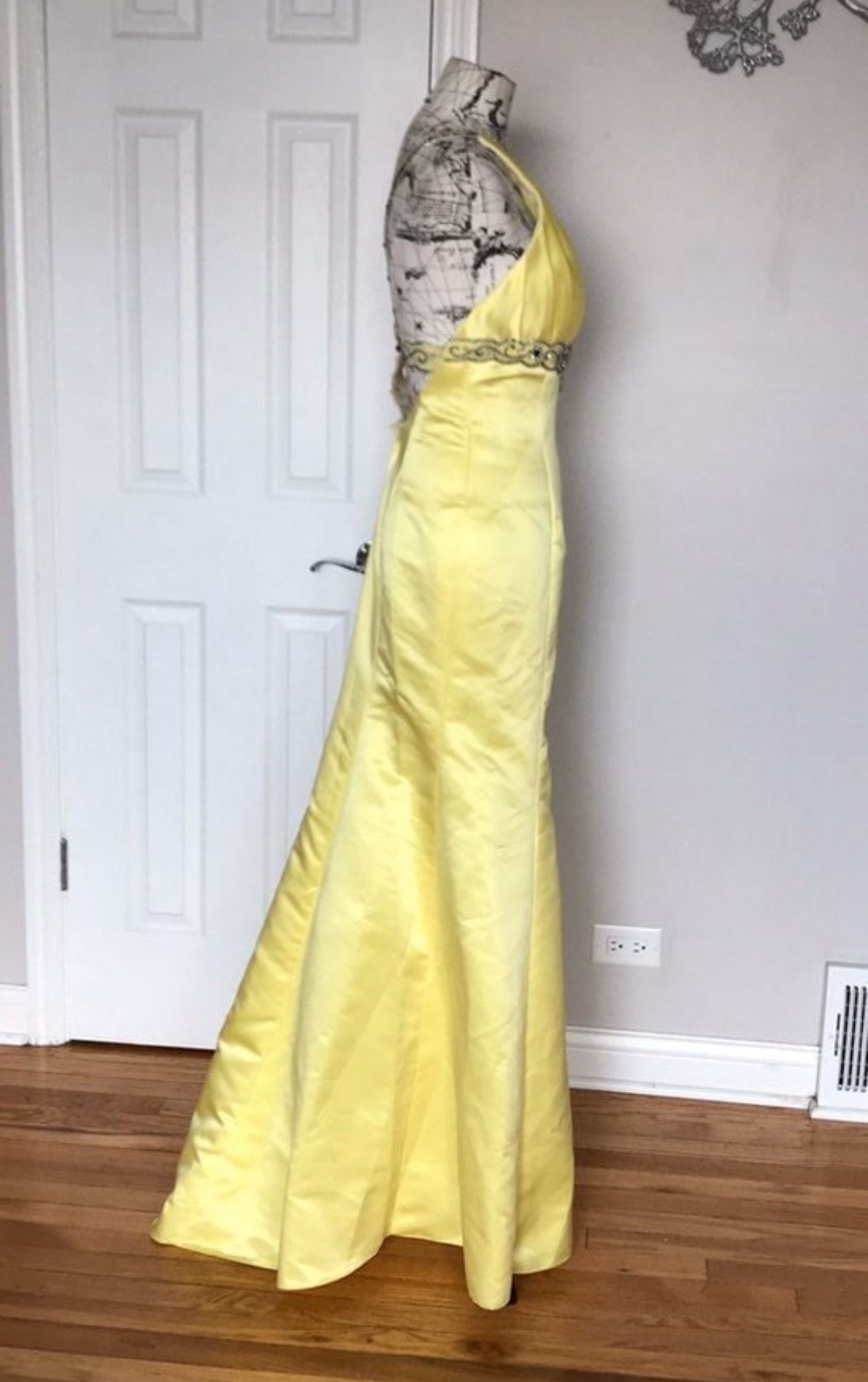 Fire & Ice Size XS Prom Halter Sequined Yellow Side Slit Dress on Queenly