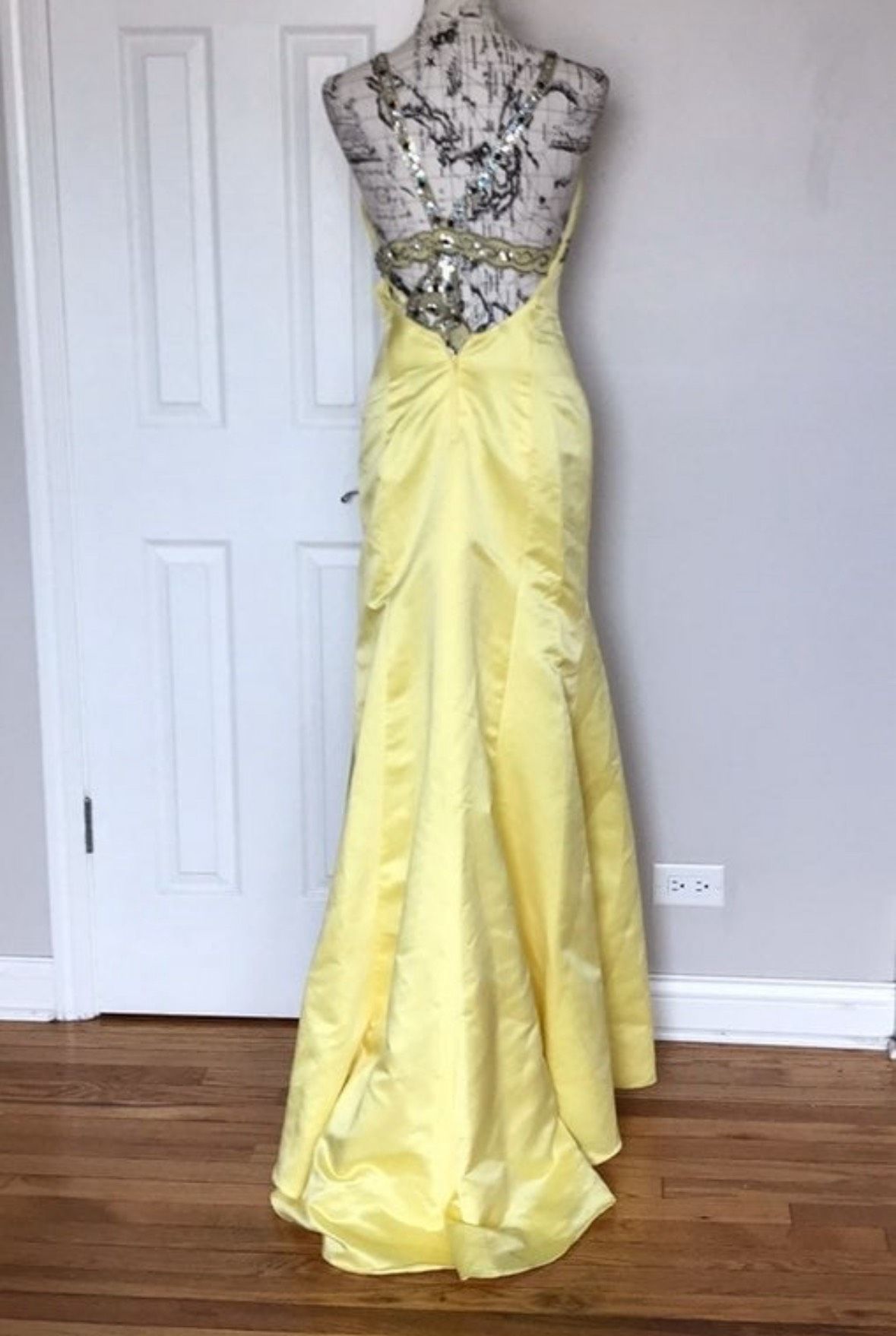 Fire & Ice Size XS Prom Halter Sequined Yellow Side Slit Dress on Queenly