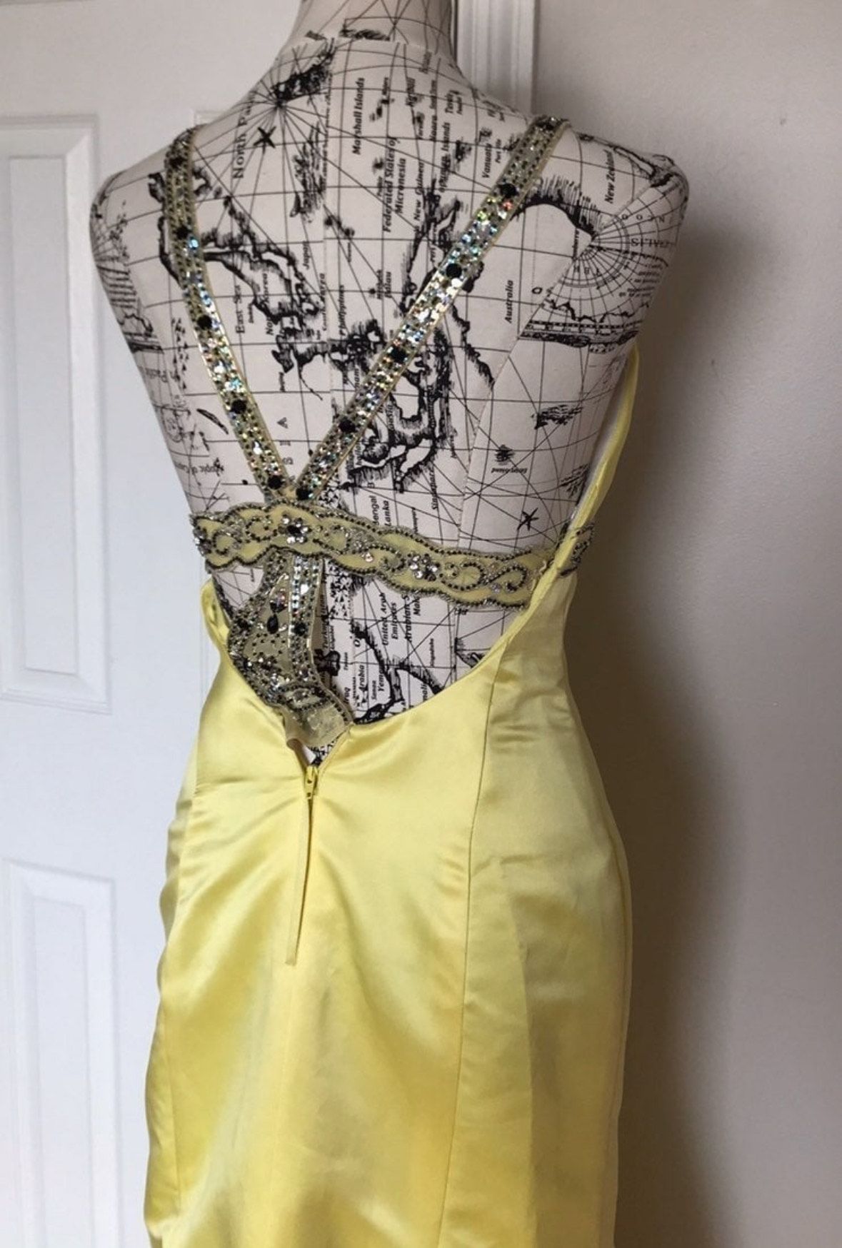 Fire & Ice Size XS Prom Halter Sequined Yellow Side Slit Dress on Queenly