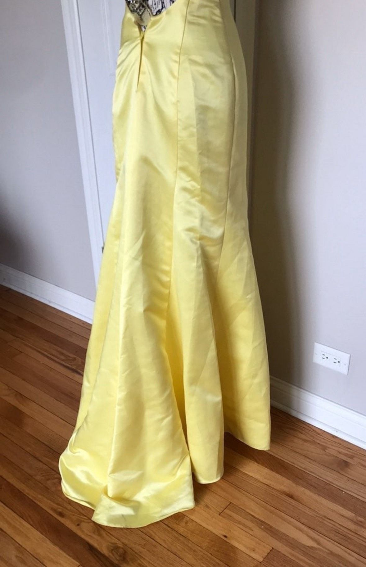 Fire & Ice Size XS Prom Halter Sequined Yellow Side Slit Dress on Queenly