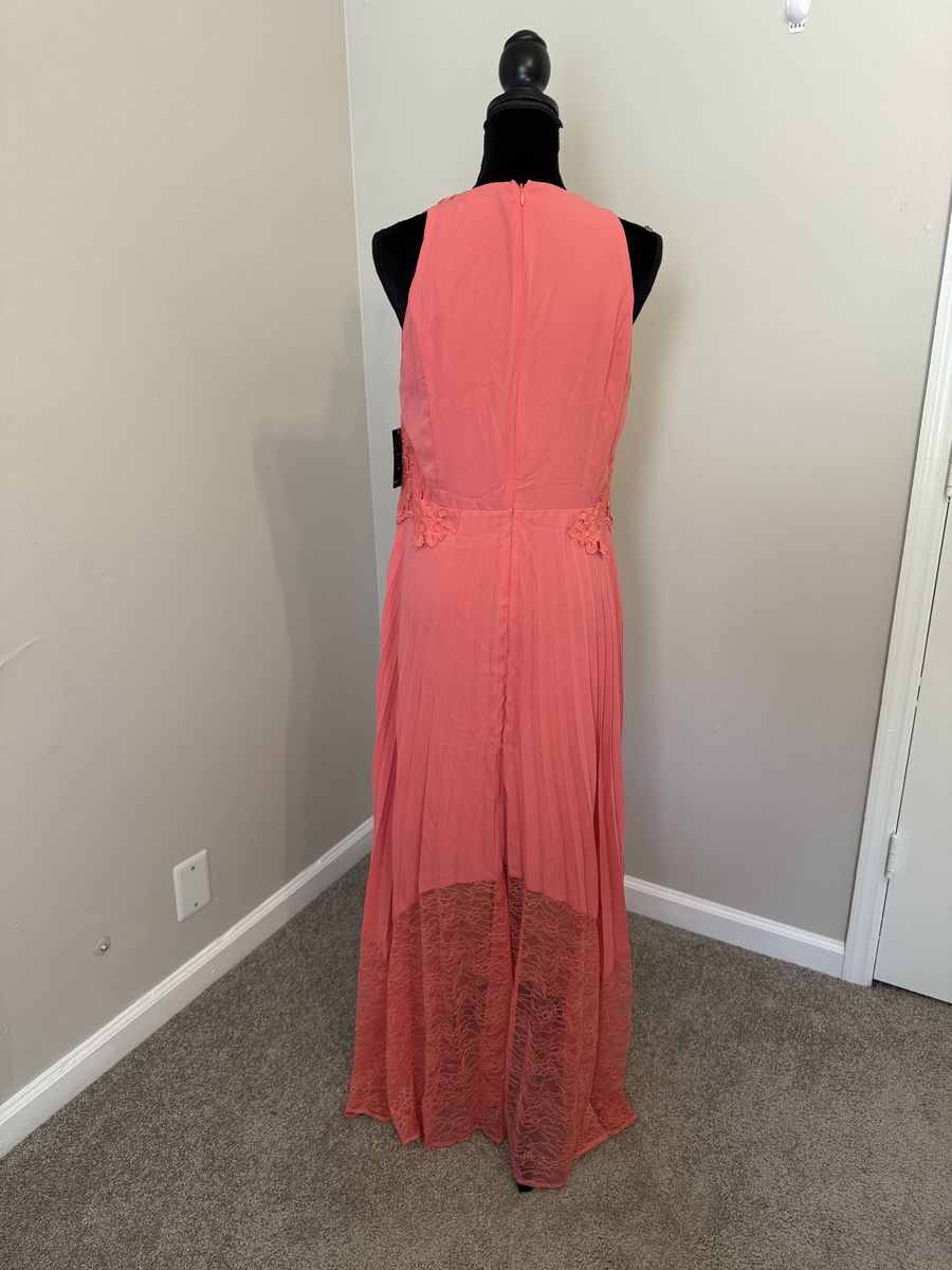 Boston Proper Size 12 Prom High Neck Lace Pink A-line Dress on Queenly