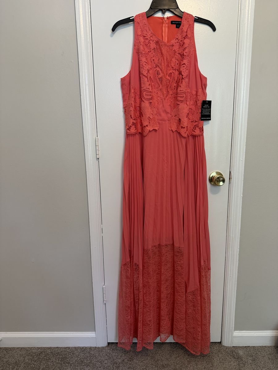 Boston Proper Size 12 Prom High Neck Lace Pink A-line Dress on Queenly