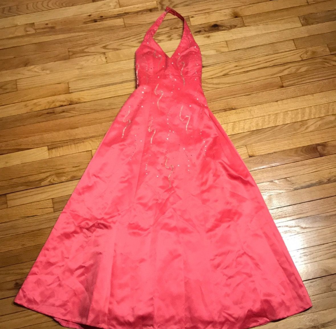 Morgan and Co Size 8 Prom Halter Lace Coral A-line Dress on Queenly