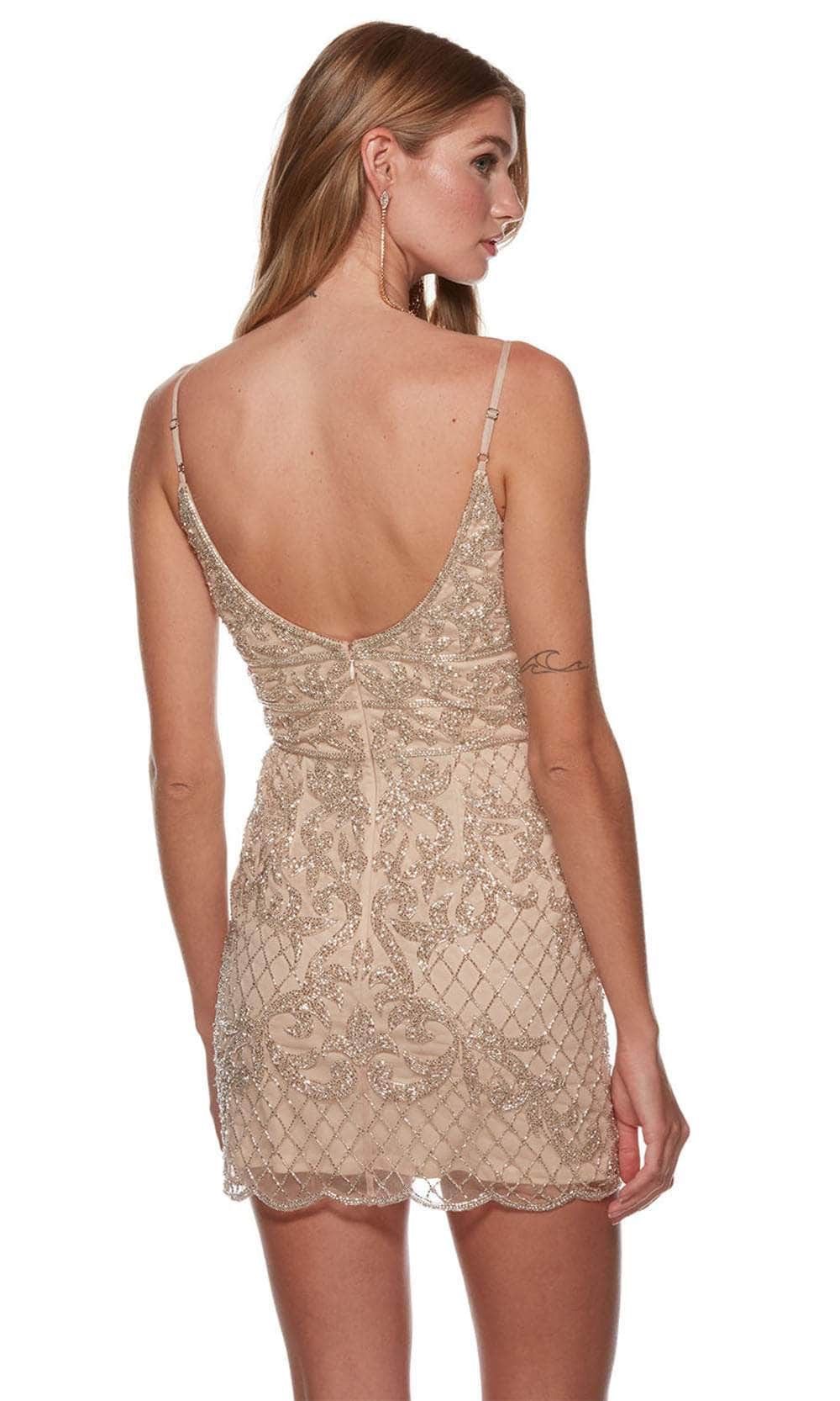 Style 4660 Latte Alyce Paris Size 12 Nightclub Plunge Nude Cocktail Dress on Queenly