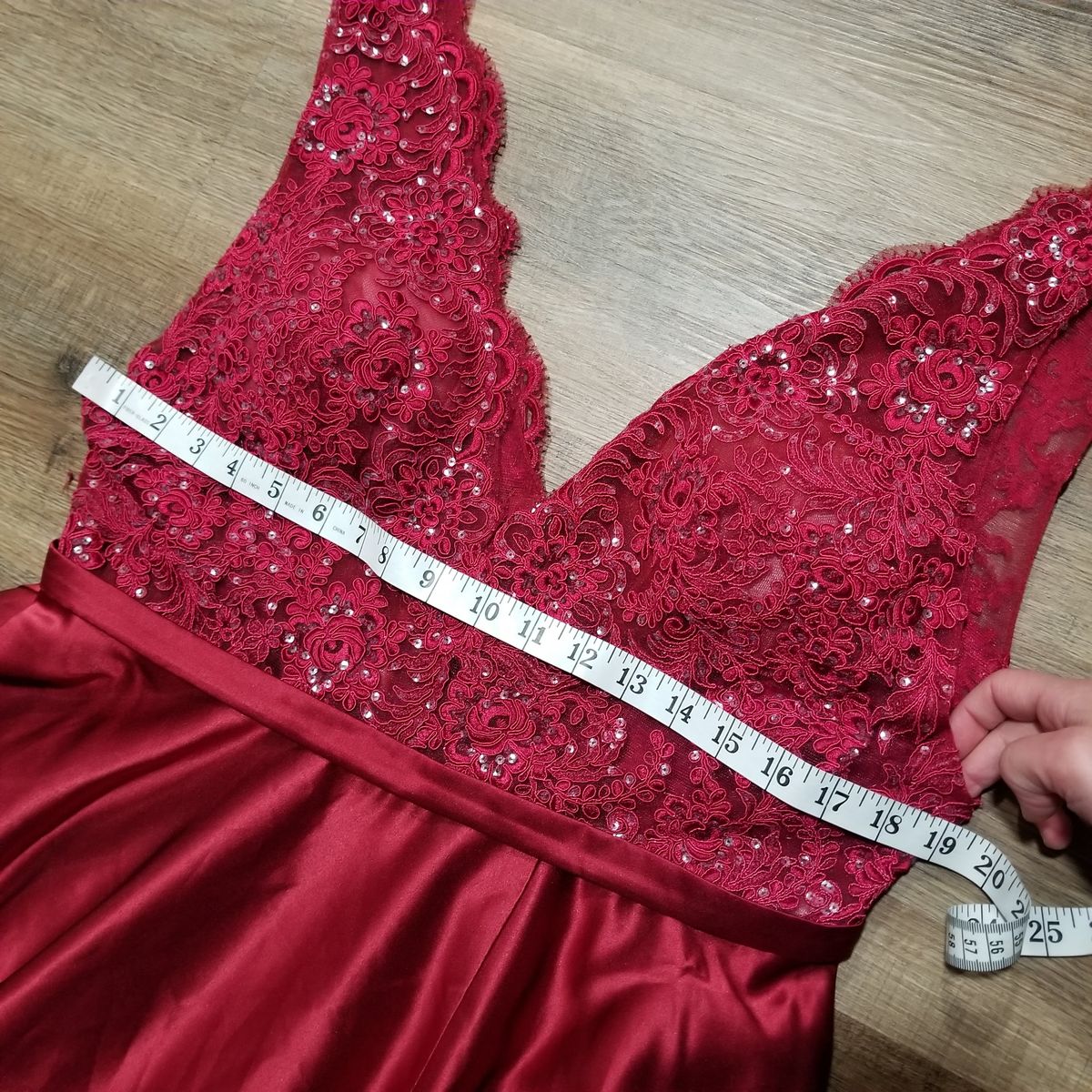 JJs House Size 12 Plunge Lace Red A-line Dress on Queenly