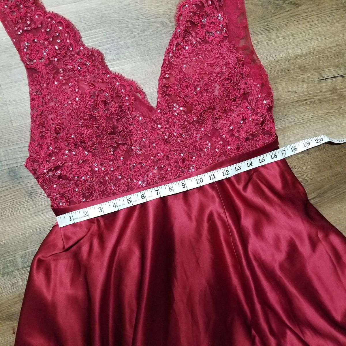 JJs House Size 12 Plunge Lace Red A-line Dress on Queenly