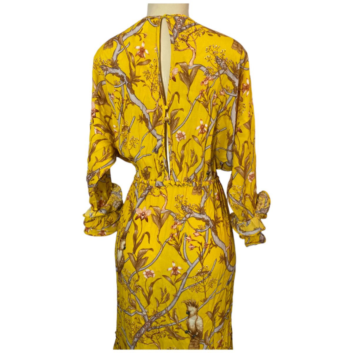 Johanna Ortiz Size M Long Sleeve Floral Yellow A-line Dress on Queenly