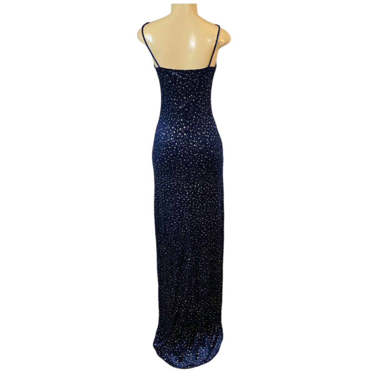 Nadine Size 6 High Neck Velvet Blue Floor Length Maxi on Queenly