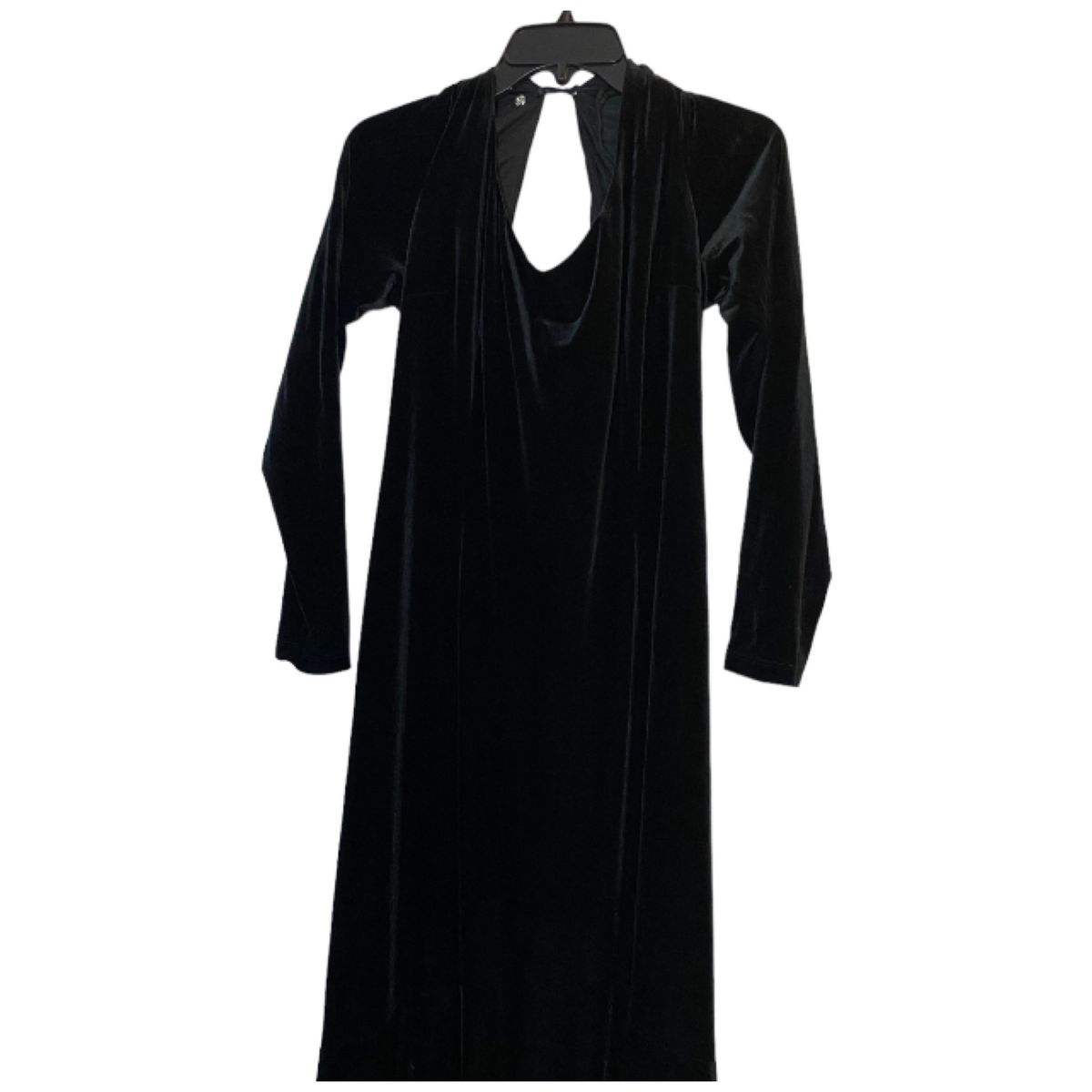 David Meister Size 14 Long Sleeve Velvet Black A-line Dress on Queenly