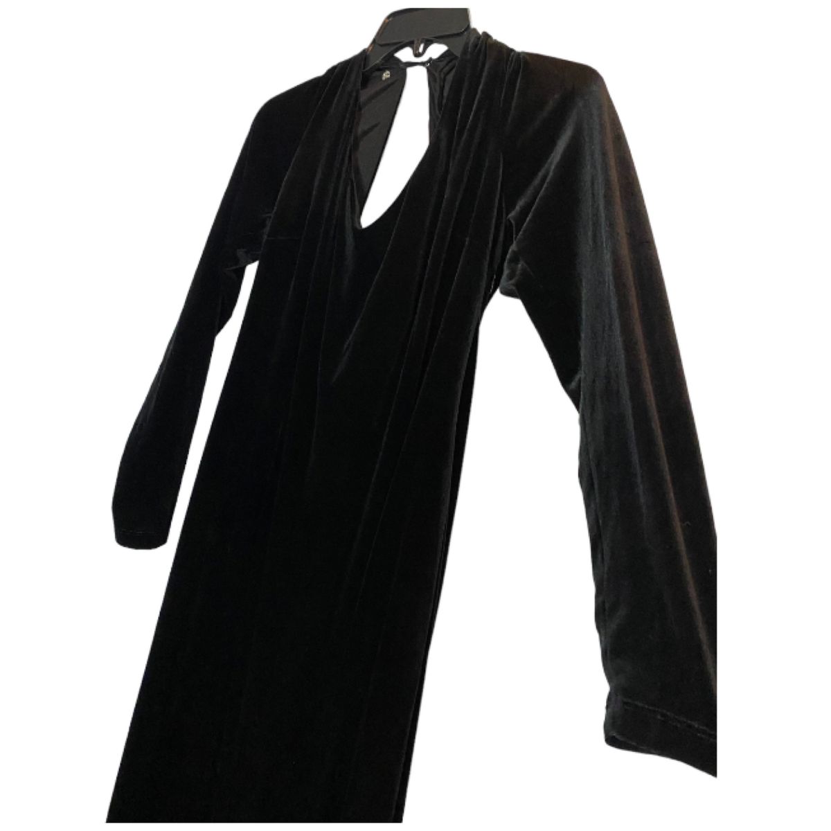 David Meister Size 14 Long Sleeve Velvet Black A-line Dress on Queenly