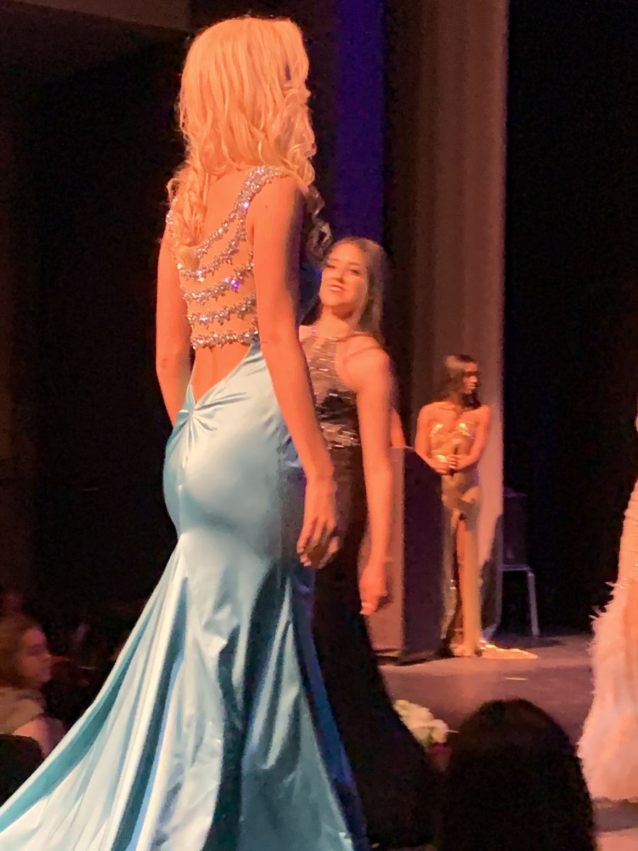 Style Custom couture Sherri Hill Size 2 Pageant Cap Sleeve Satin Turquoise Blue Mermaid Dress on Queenly