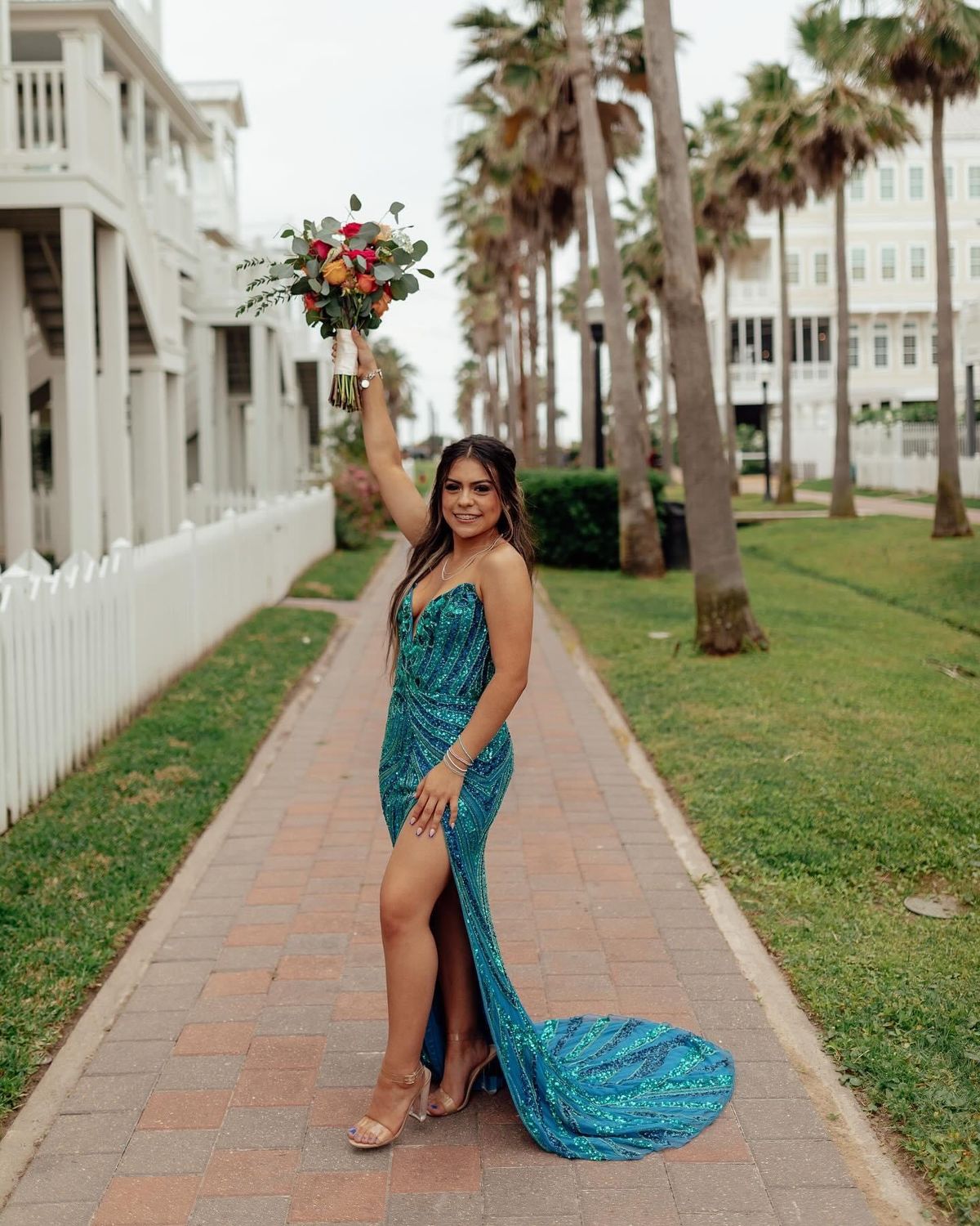 Style 11236 Ashley Lauren Size 4 Prom Plunge Blue Side Slit Dress on Queenly