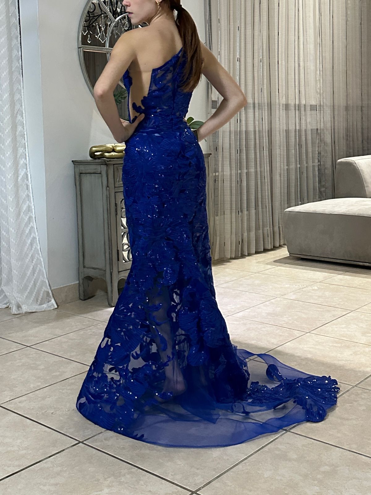 Size 2 One Shoulder Blue Mermaid Dress on Queenly