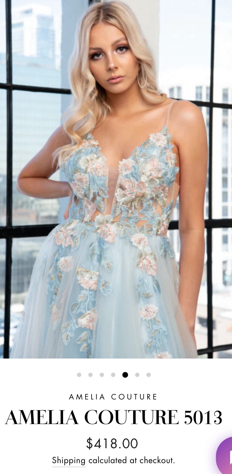 Style 5013 Amelia Couture Size 10 Prom Plunge Floral Blue A-line Dress on Queenly