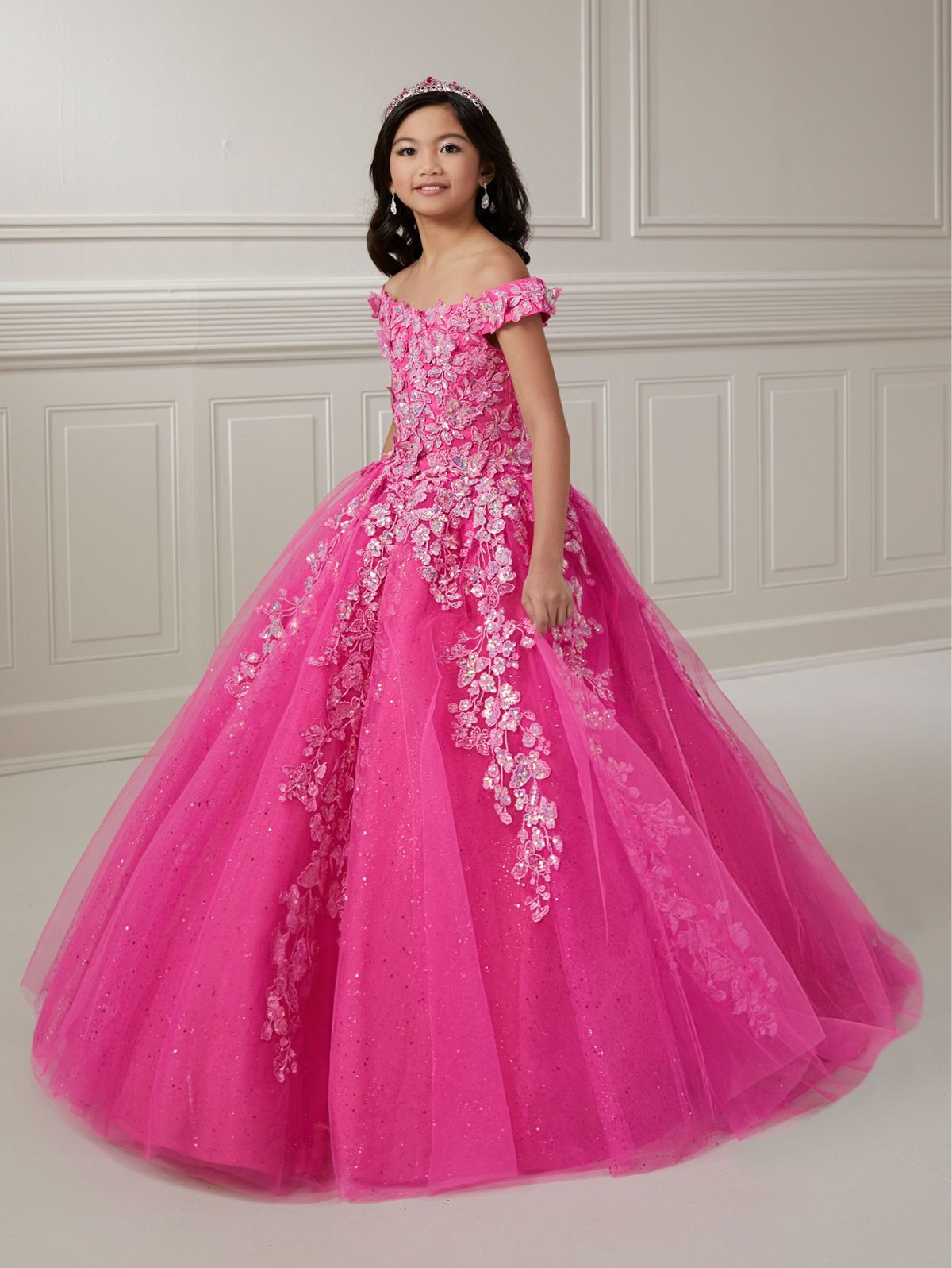 Style 13724 Tiffany Princess  Girls Size 12 Pink Ball Gown on Queenly