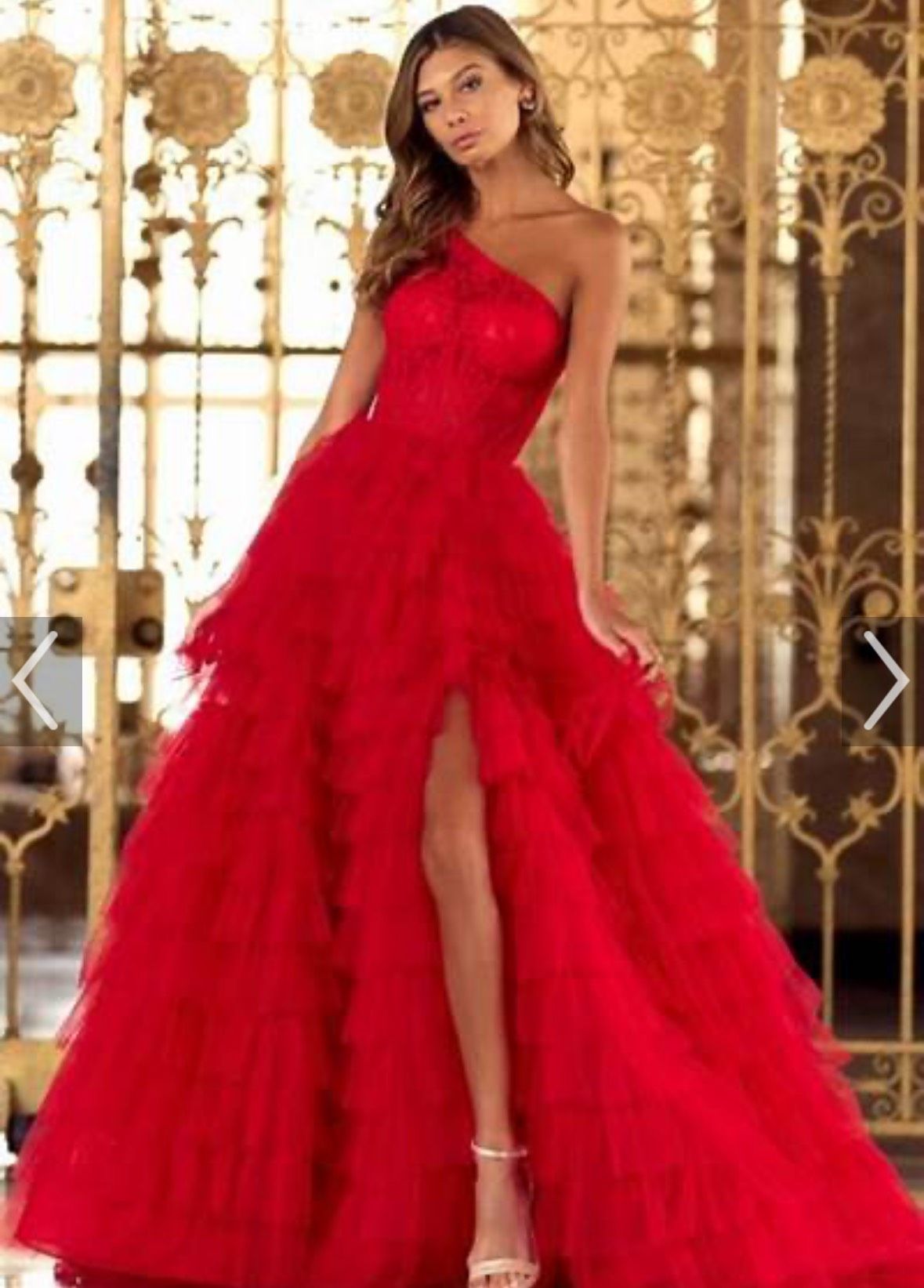 Style 55256 Sherri Hill Size 4 Prom One Shoulder Red Ball Gown on Queenly