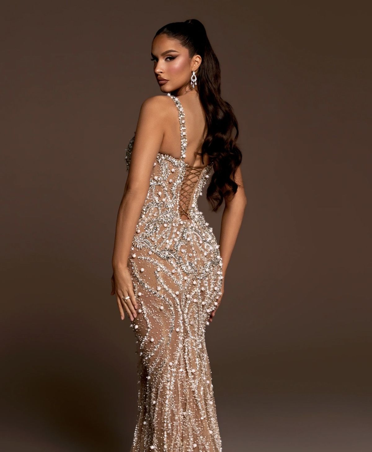 Size 6 Prom Sequined Nude Dress With Train on Queenly
