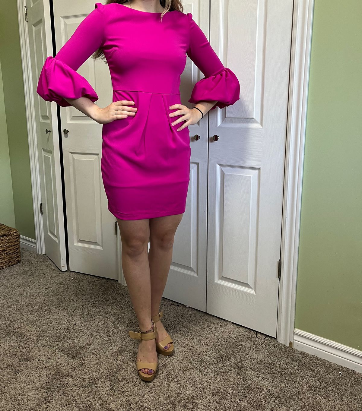 Size 4 Prom Long Sleeve Hot Pink Cocktail Dress on Queenly