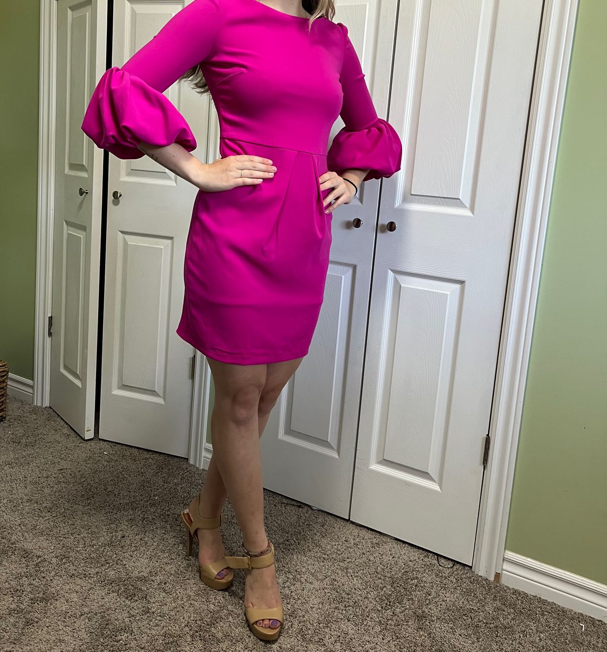 Size 4 Prom Long Sleeve Hot Pink Cocktail Dress on Queenly