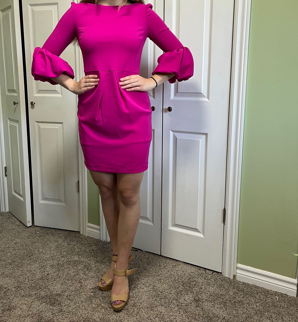 Size 4 Prom Long Sleeve Hot Pink Cocktail Dress on Queenly