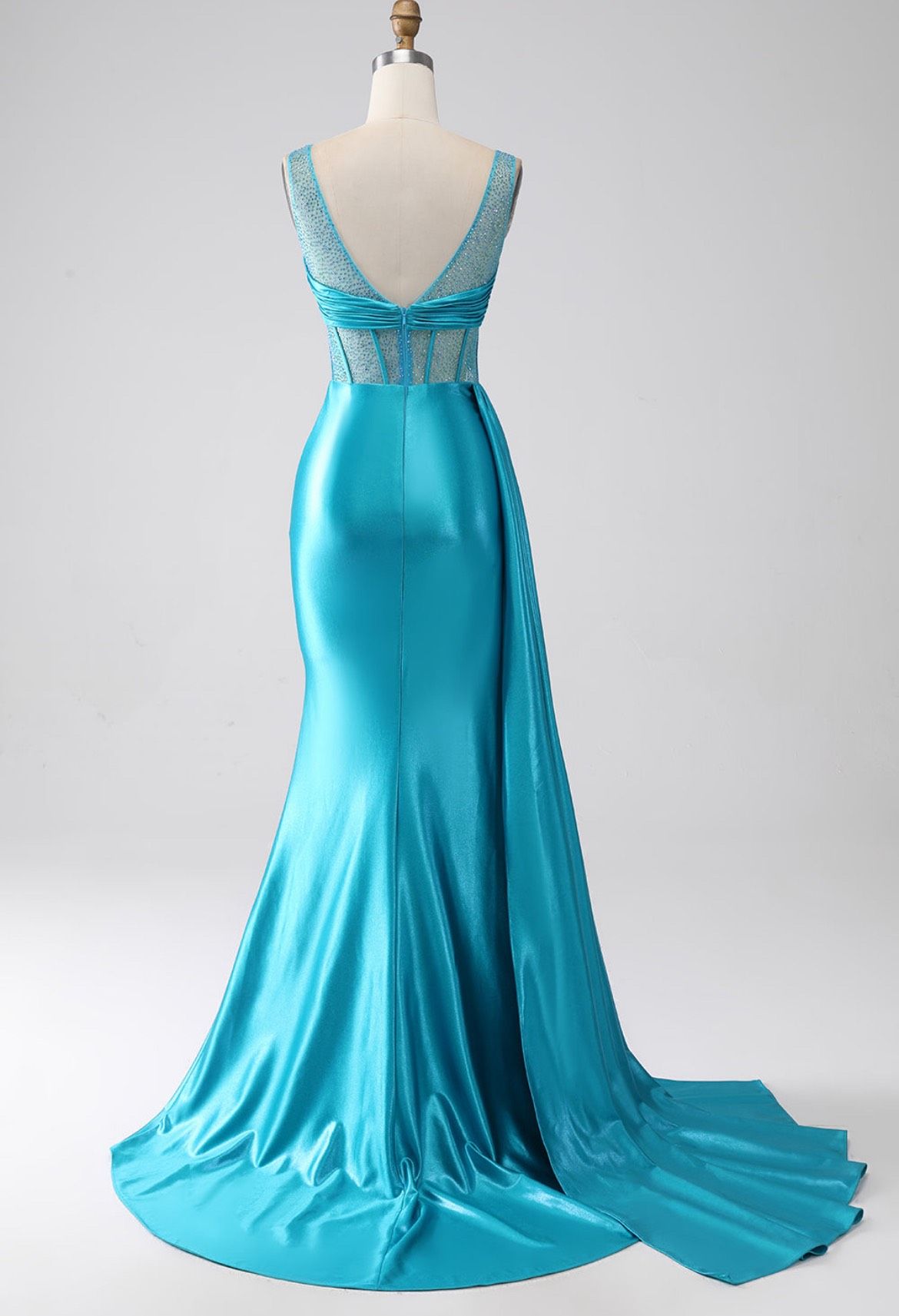 Size 2 Prom Plunge Turquoise Blue Side Slit Dress on Queenly