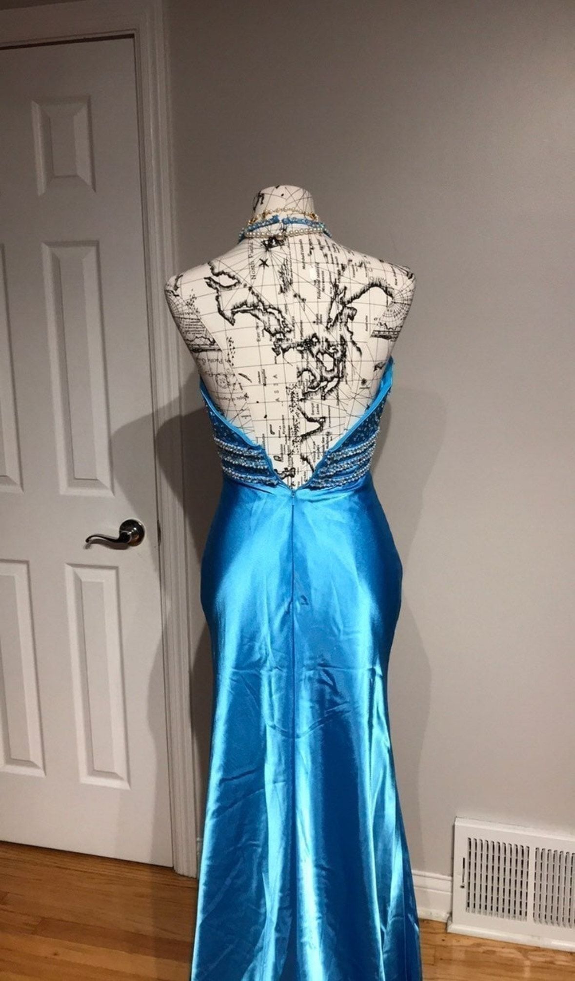 MoriLee Size XS Prom Plunge Sequined Blue Mermaid Dress on Queenly