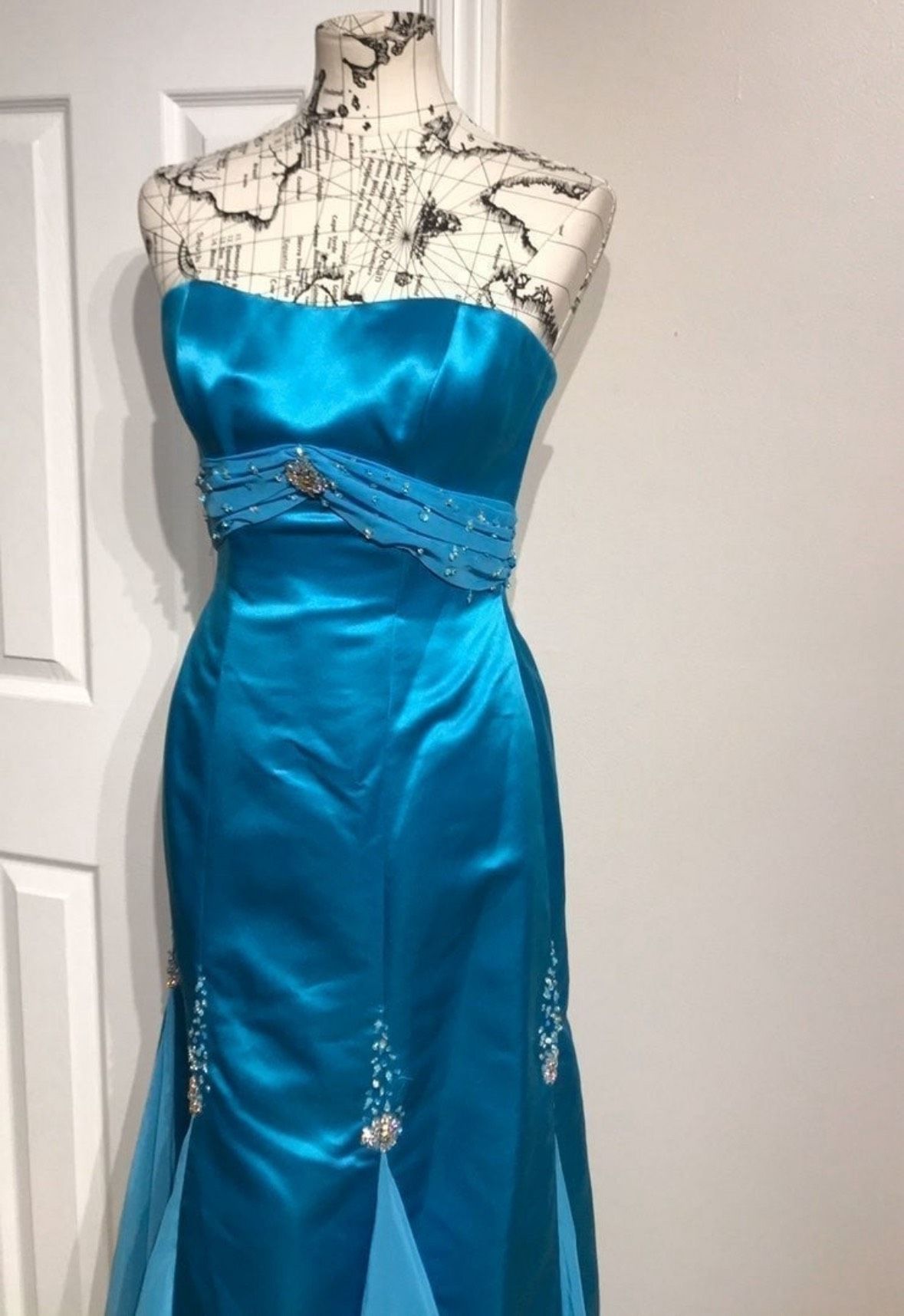 Fire & Ice Size S Prom Strapless Sequined Turquoise Blue Mermaid Dress on Queenly