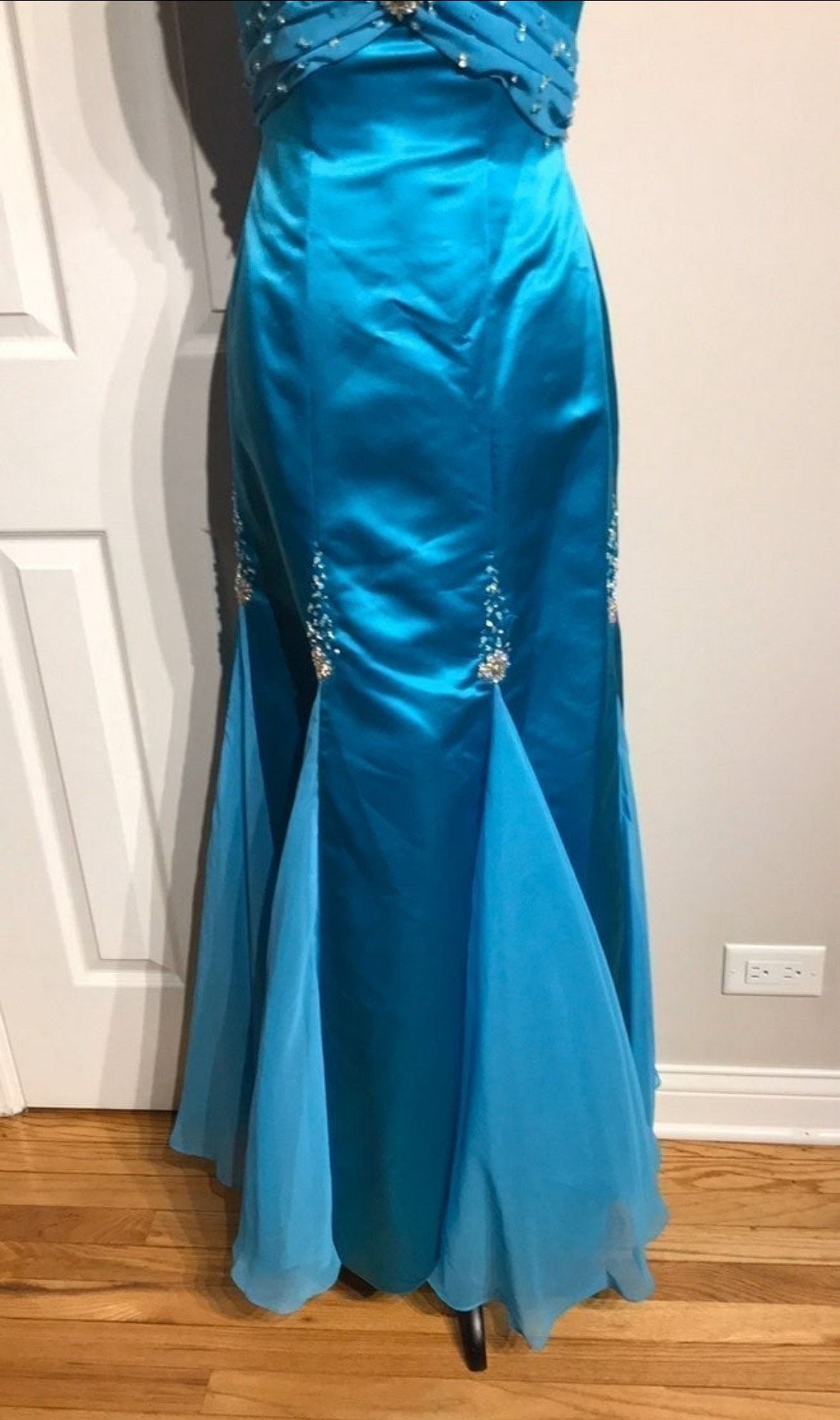 Fire & Ice Size S Prom Strapless Sequined Turquoise Blue Mermaid Dress on Queenly