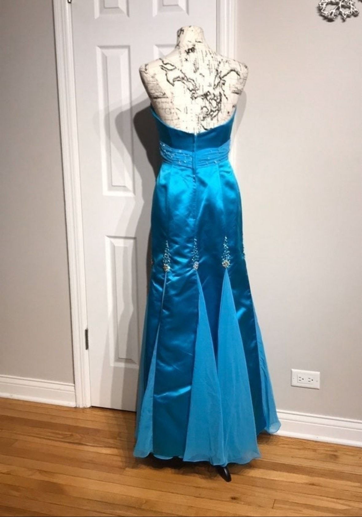 Fire & Ice Size S Prom Strapless Sequined Turquoise Blue Mermaid Dress on Queenly