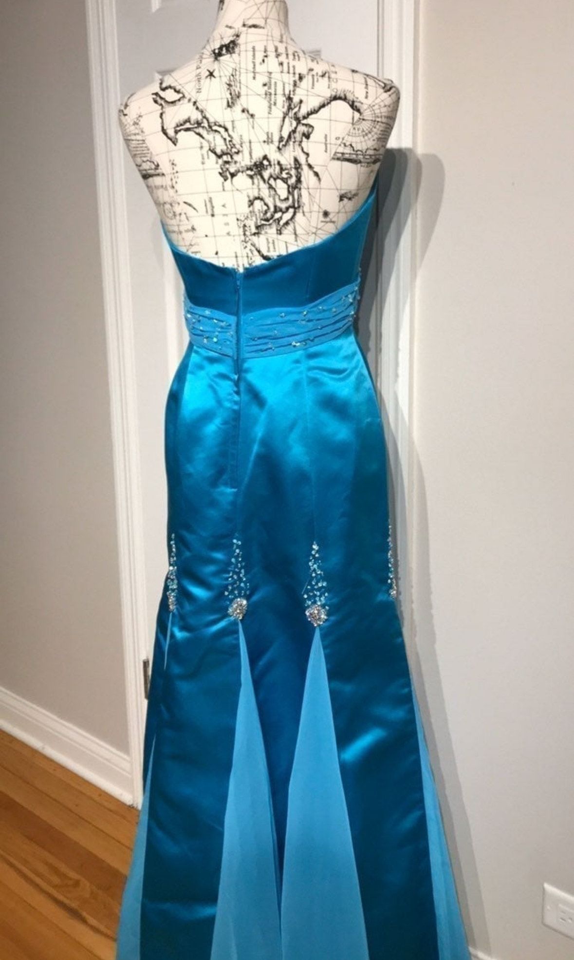 Fire & Ice Size S Prom Strapless Sequined Turquoise Blue Mermaid Dress on Queenly