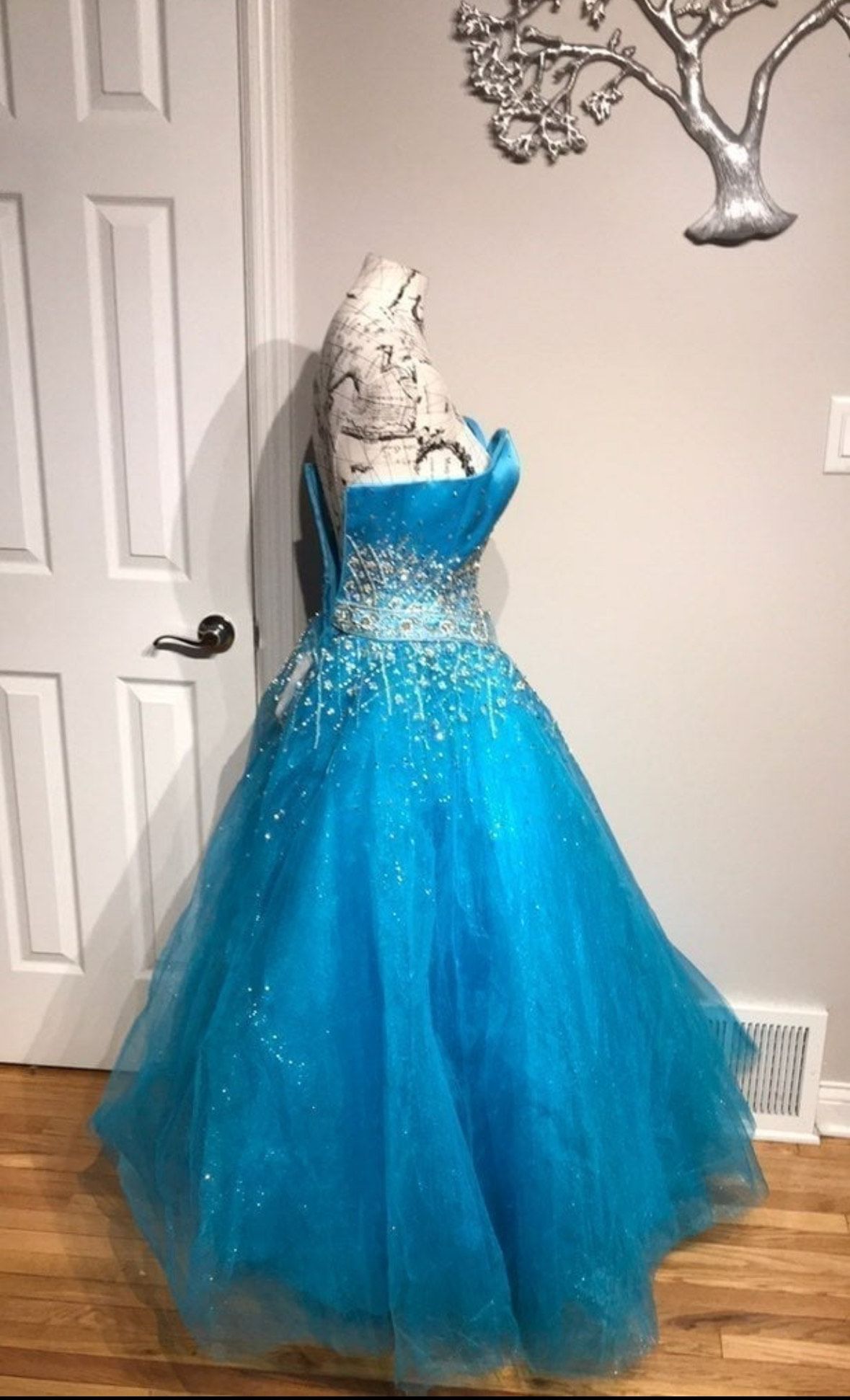 Ice & Fire Size 00 Prom Strapless Sequined Turquoise Blue Ball Gown on Queenly