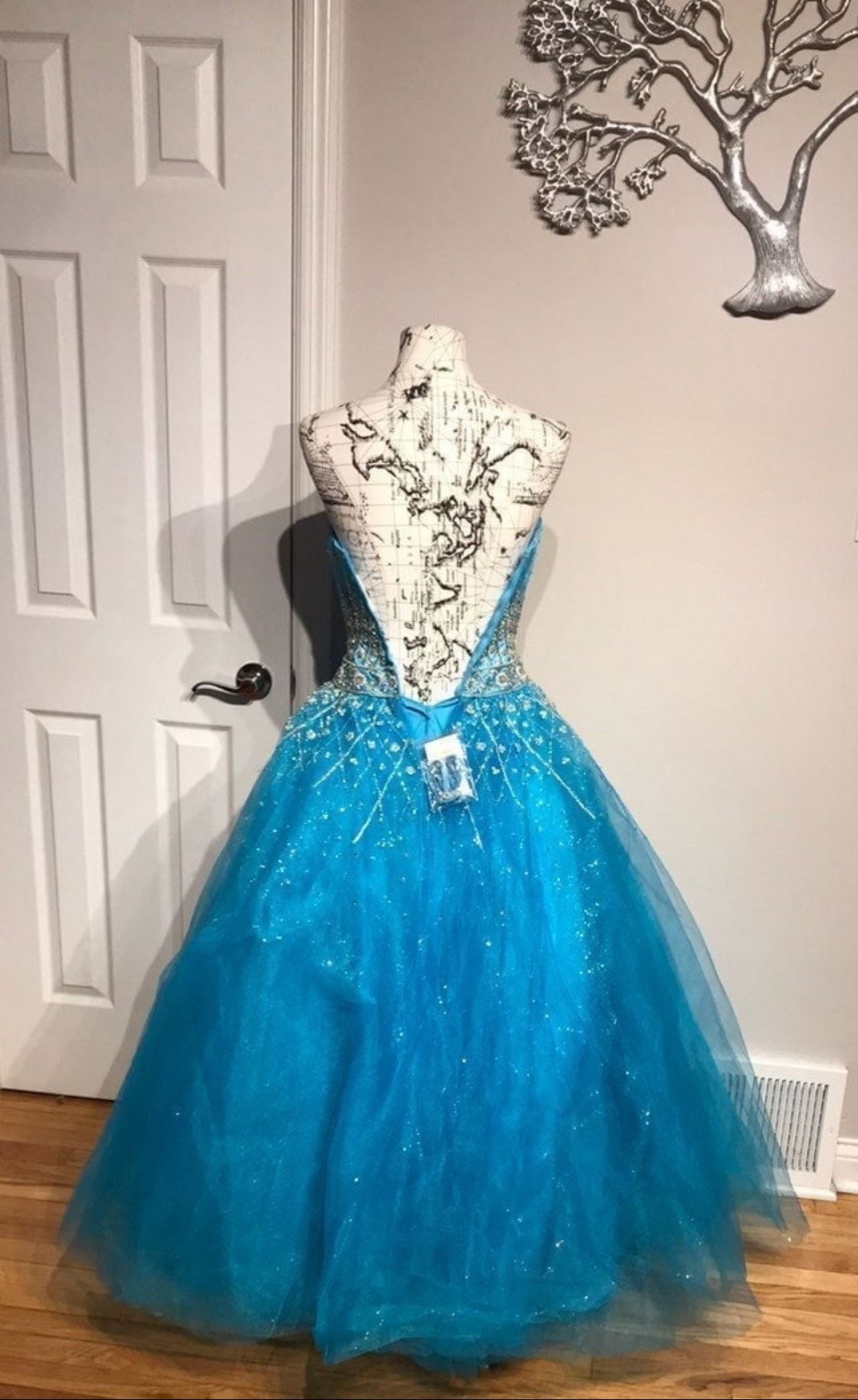 Ice & Fire Size 00 Prom Strapless Sequined Turquoise Blue Ball Gown on Queenly
