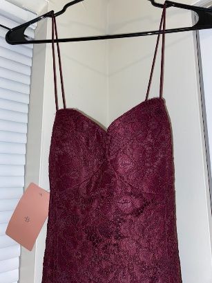 BHLDN Size 10 Bridesmaid Lace Red Side Slit Dress on Queenly