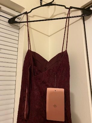 BHLDN Size 10 Bridesmaid Lace Red Side Slit Dress on Queenly