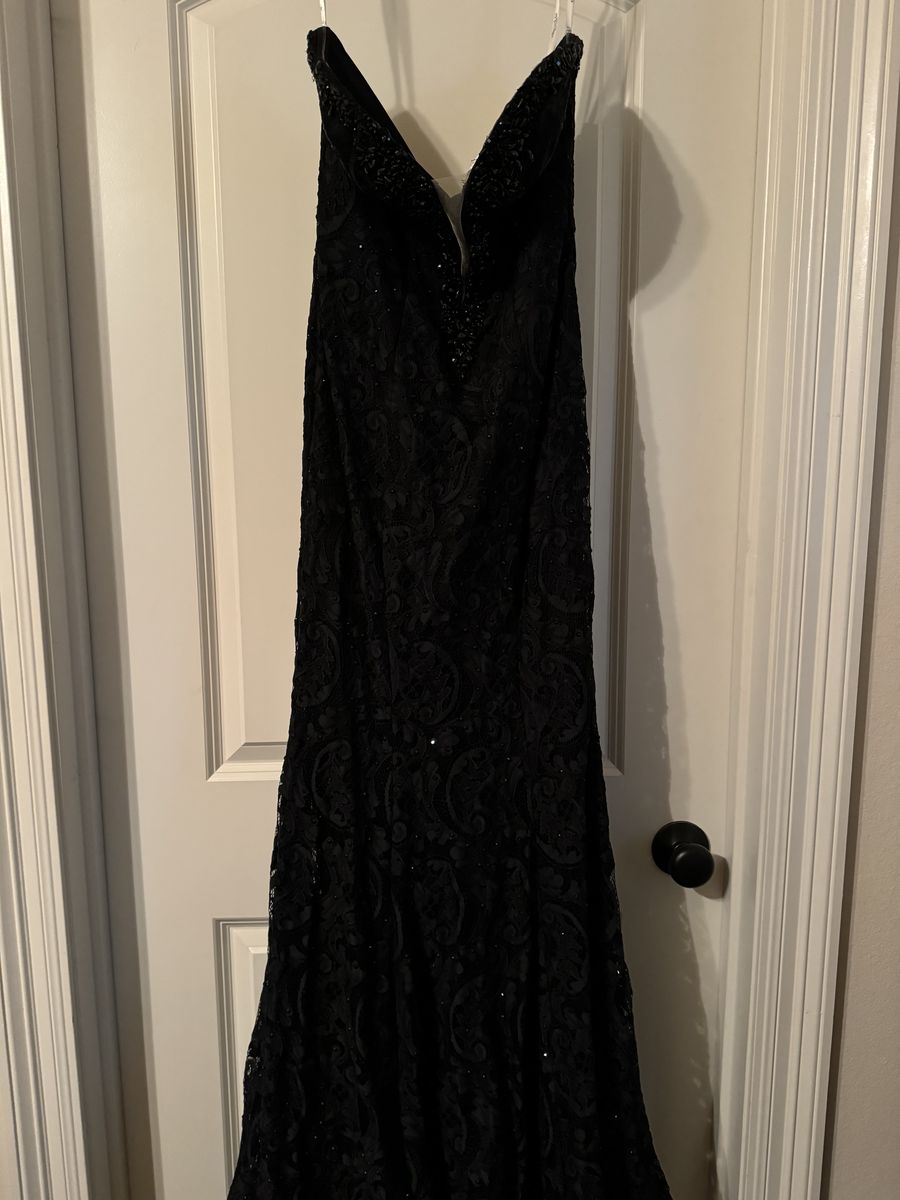 Ellie Wilde Size 6 Prom Strapless Black Mermaid Dress on Queenly