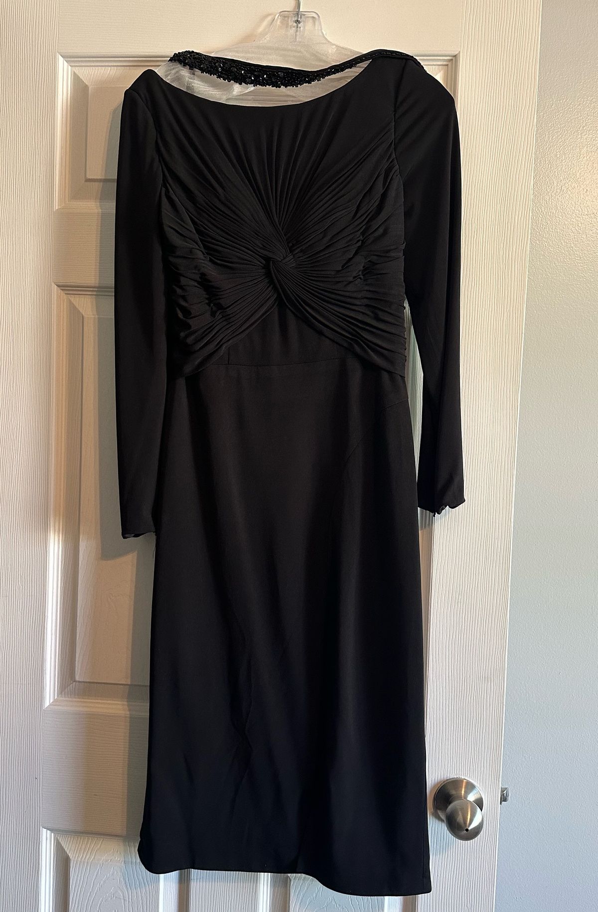 Style L1175 Rachel Allan Size 8 Pageant Long Sleeve Black Side Slit Dress on Queenly