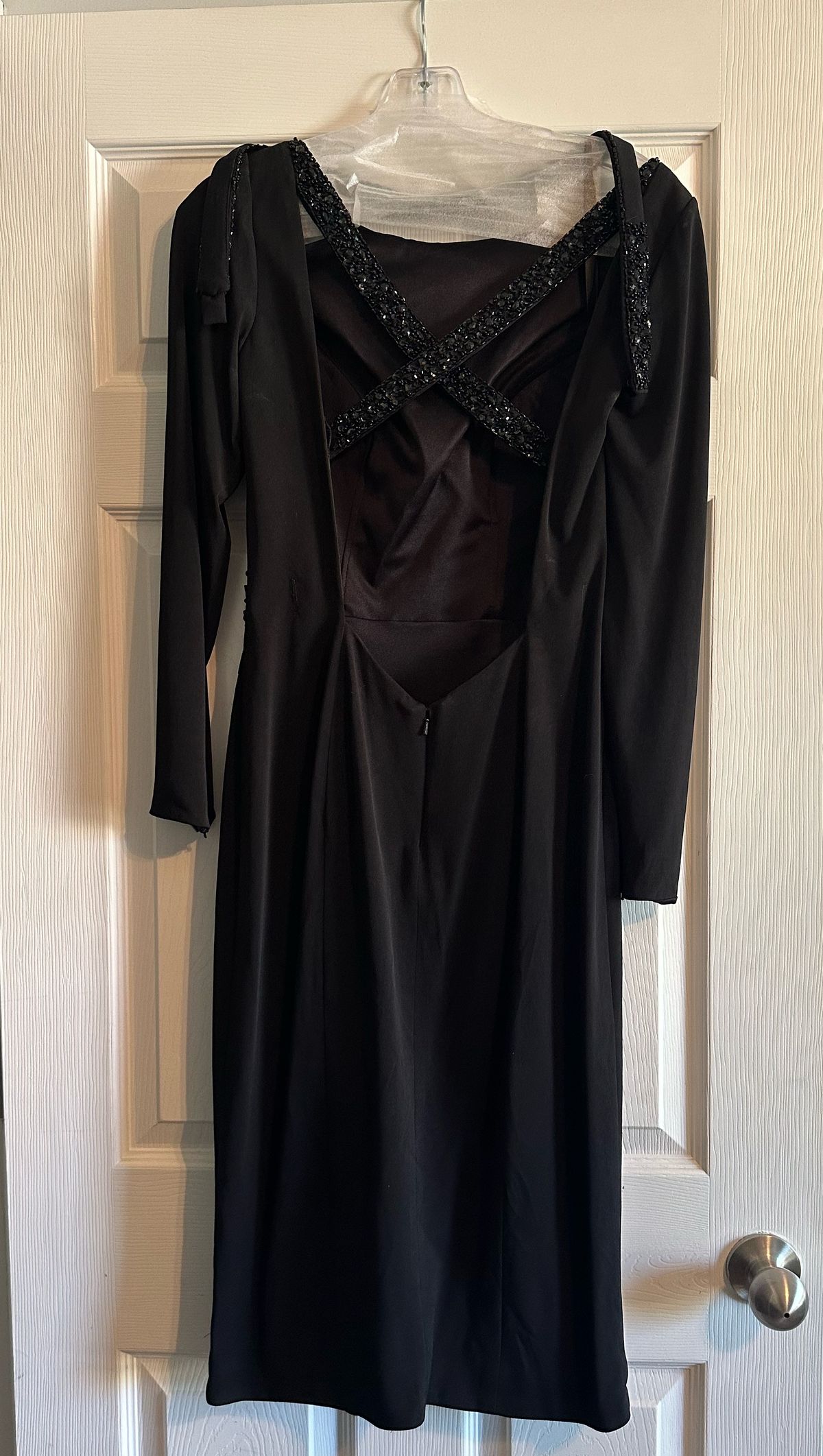 Style L1175 Rachel Allan Size 8 Pageant Long Sleeve Black Side Slit Dress on Queenly
