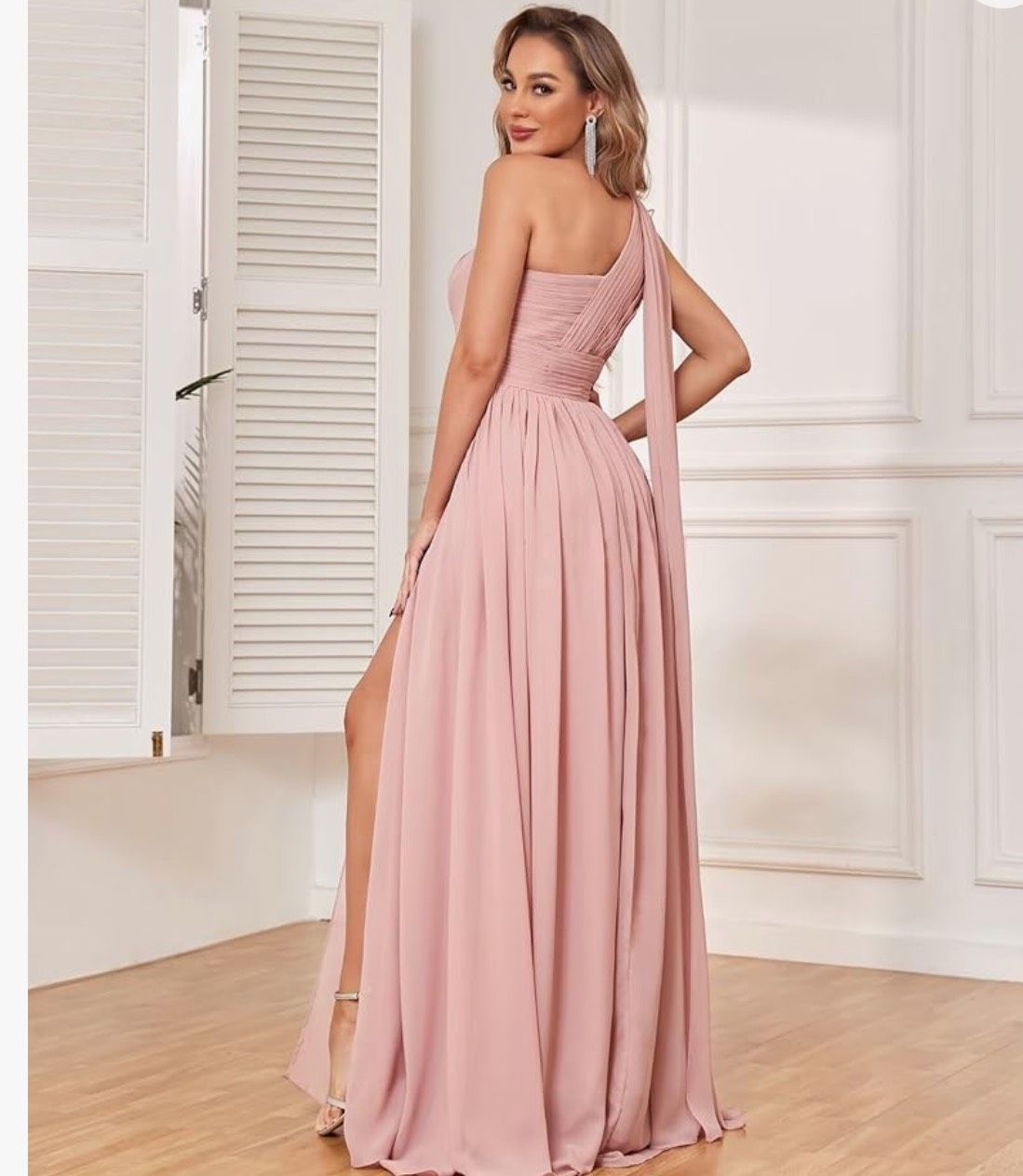 David's Bridal Size 6 One Shoulder Pink Side Slit Dress on Queenly