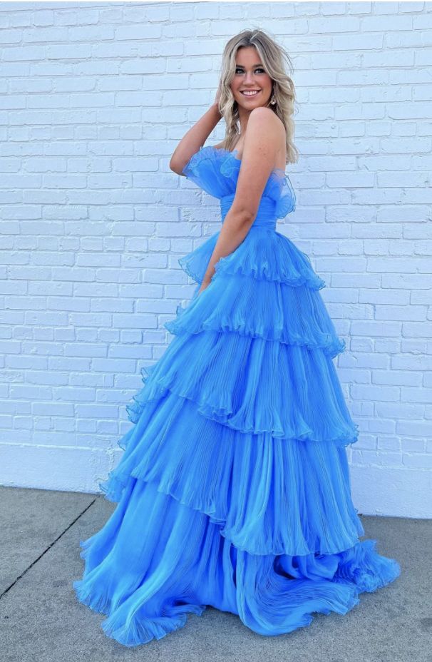 Size 6 Strapless Blue Ball Gown on Queenly