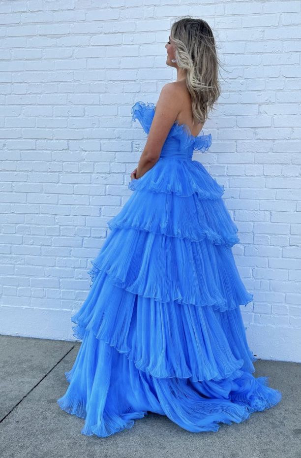 Size 6 Strapless Blue Ball Gown on Queenly