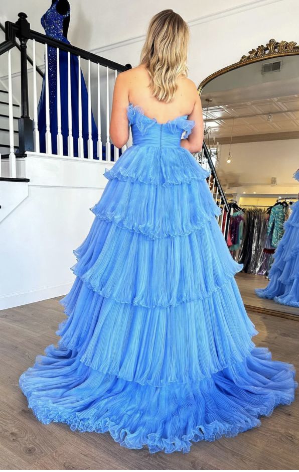 Size 6 Strapless Blue Ball Gown on Queenly