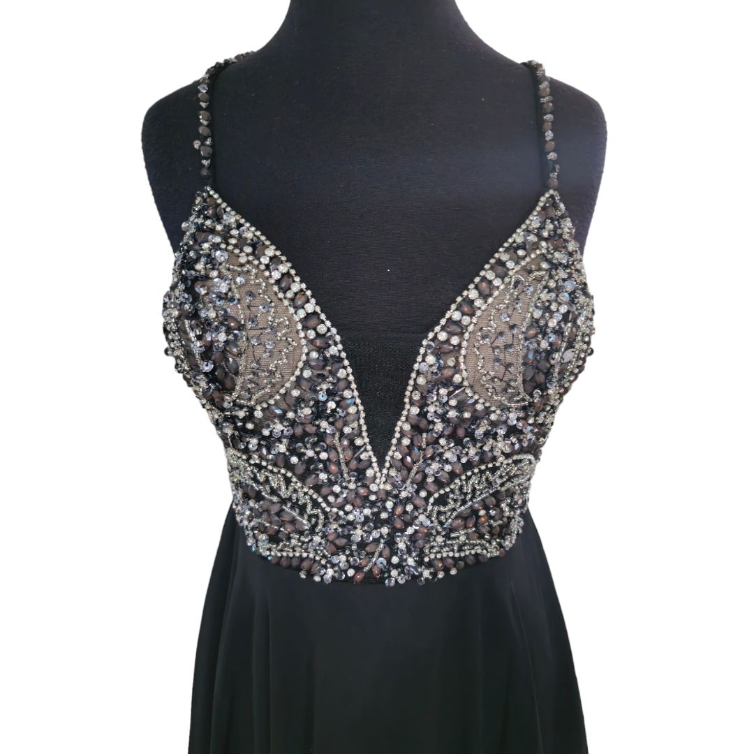 Style 47310 Jovani Size 10 Sheer Black Cocktail Dress on Queenly