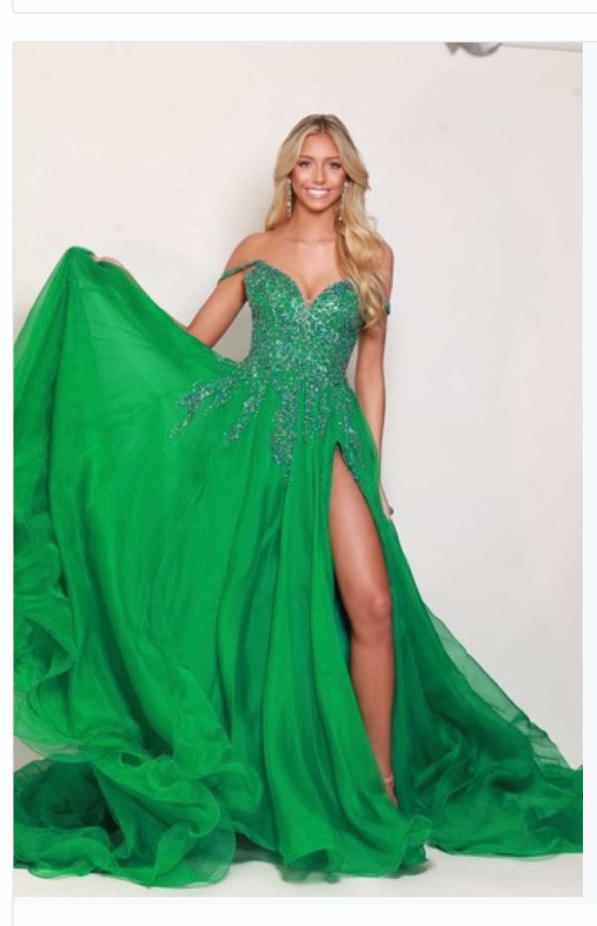 Style CUSTOM!!! Jovani Size 2 Pageant Off The Shoulder Green Ball Gown on Queenly