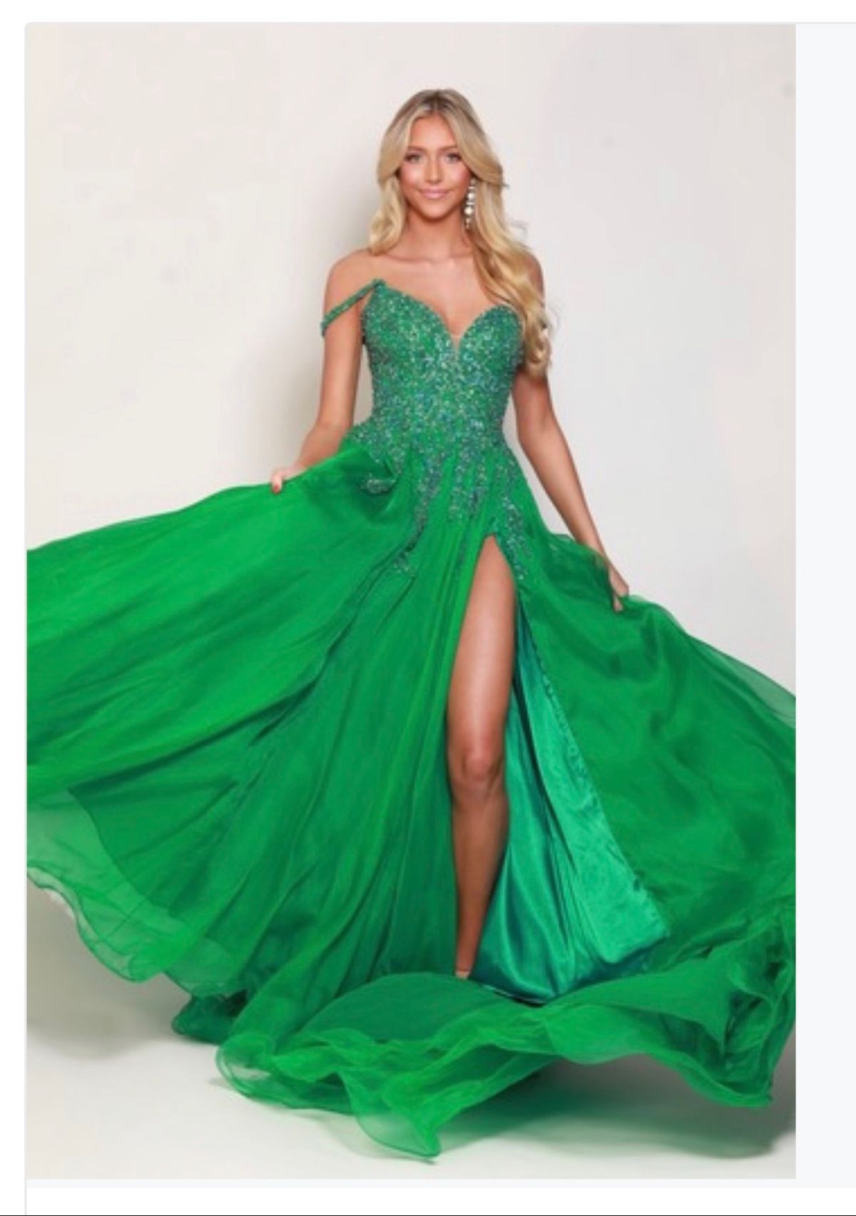 Style CUSTOM!!! Jovani Size 2 Pageant Off The Shoulder Green Ball Gown on Queenly