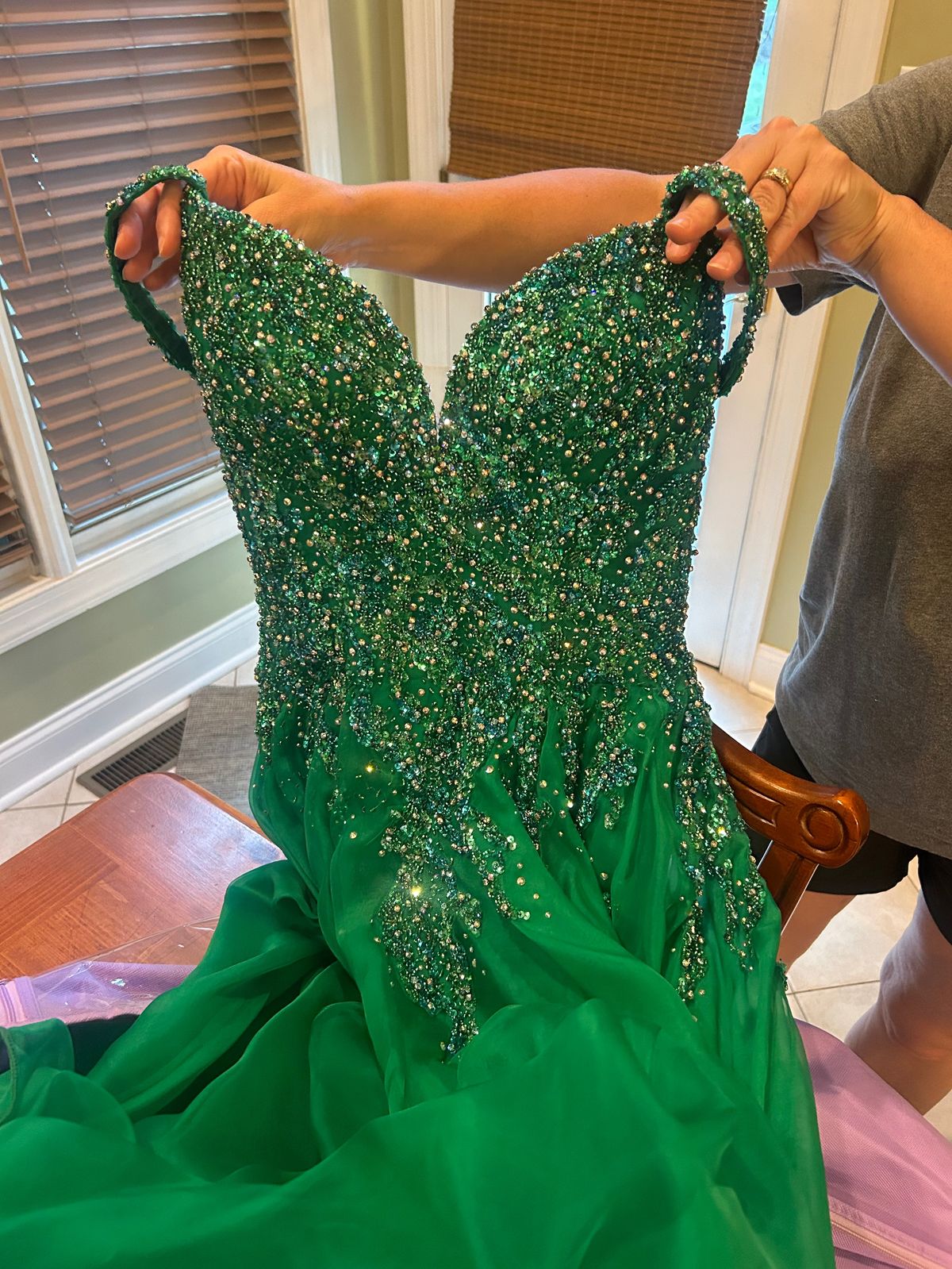 Style CUSTOM!!! Jovani Size 2 Pageant Off The Shoulder Green Ball Gown on Queenly